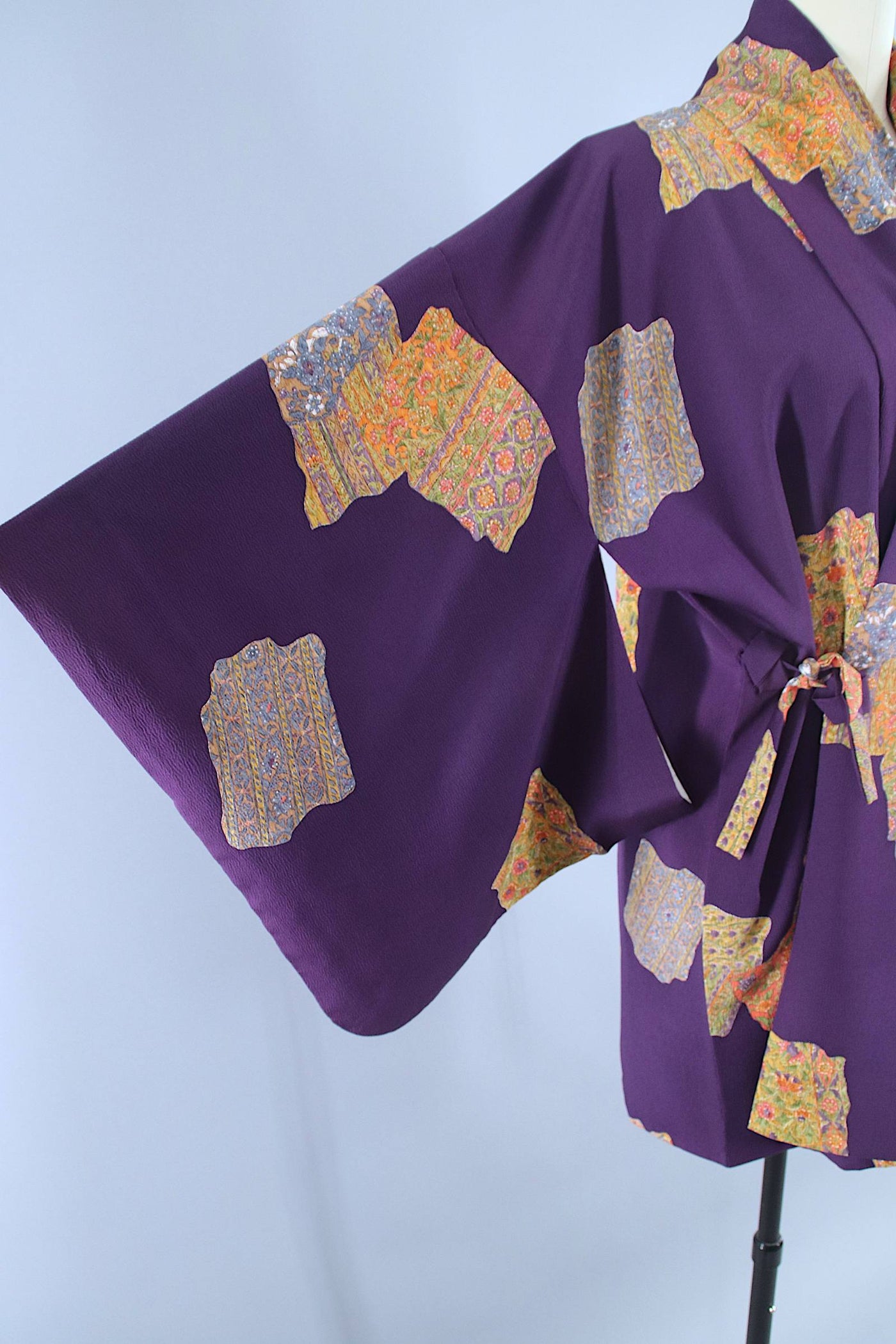 1960s Vintage Silk Haori Kimono Jacket Wrap Coat Dochugi Haori / Purpl ...