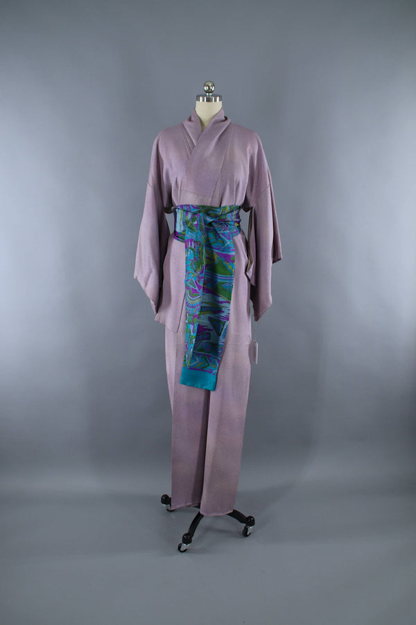 1960s Vintage Silk Kimono Robe / Dusty Lavender