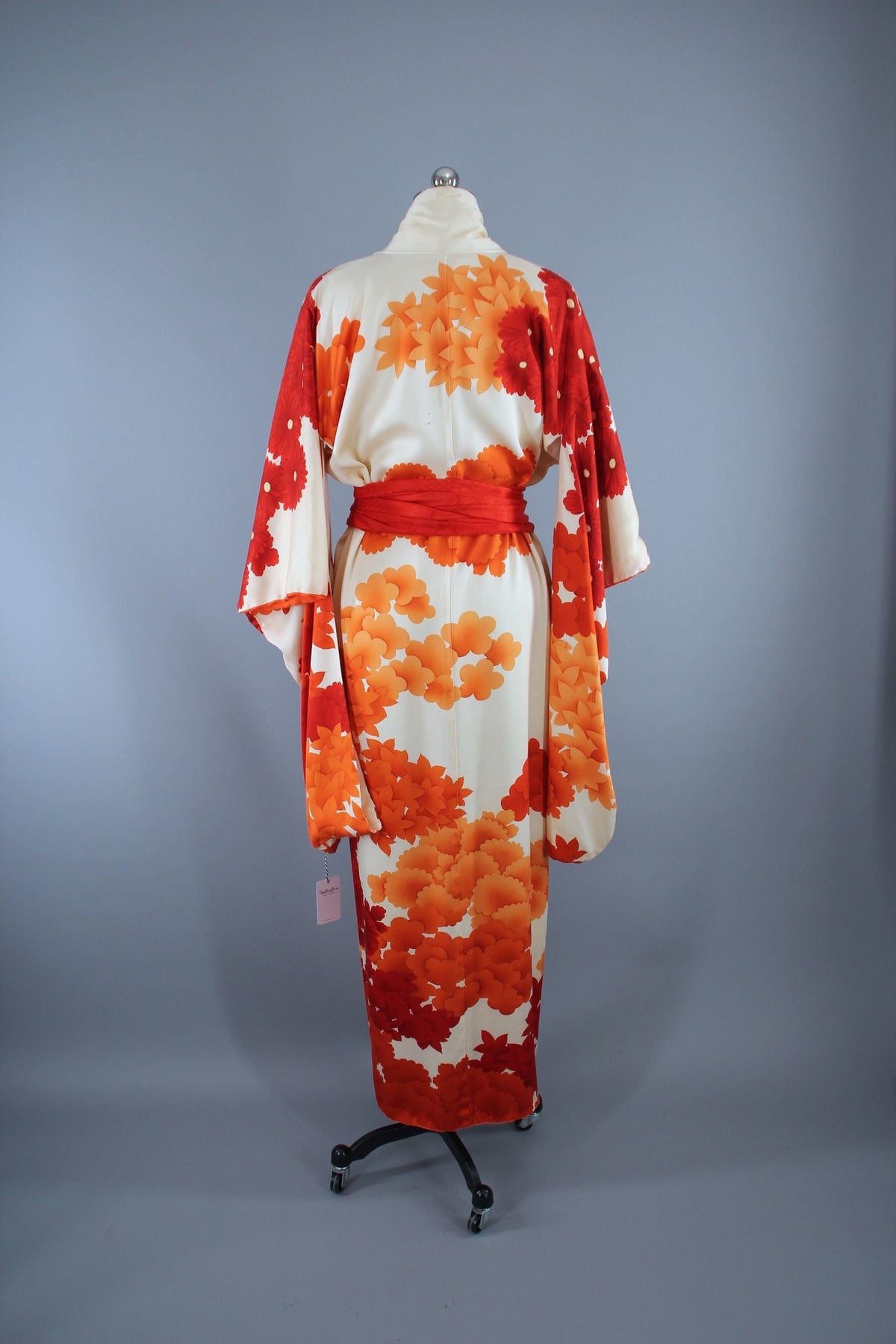 1960s Vintage Silk Kimono Robe Furisode / Ivory Orange Floral Gold Emb ...
