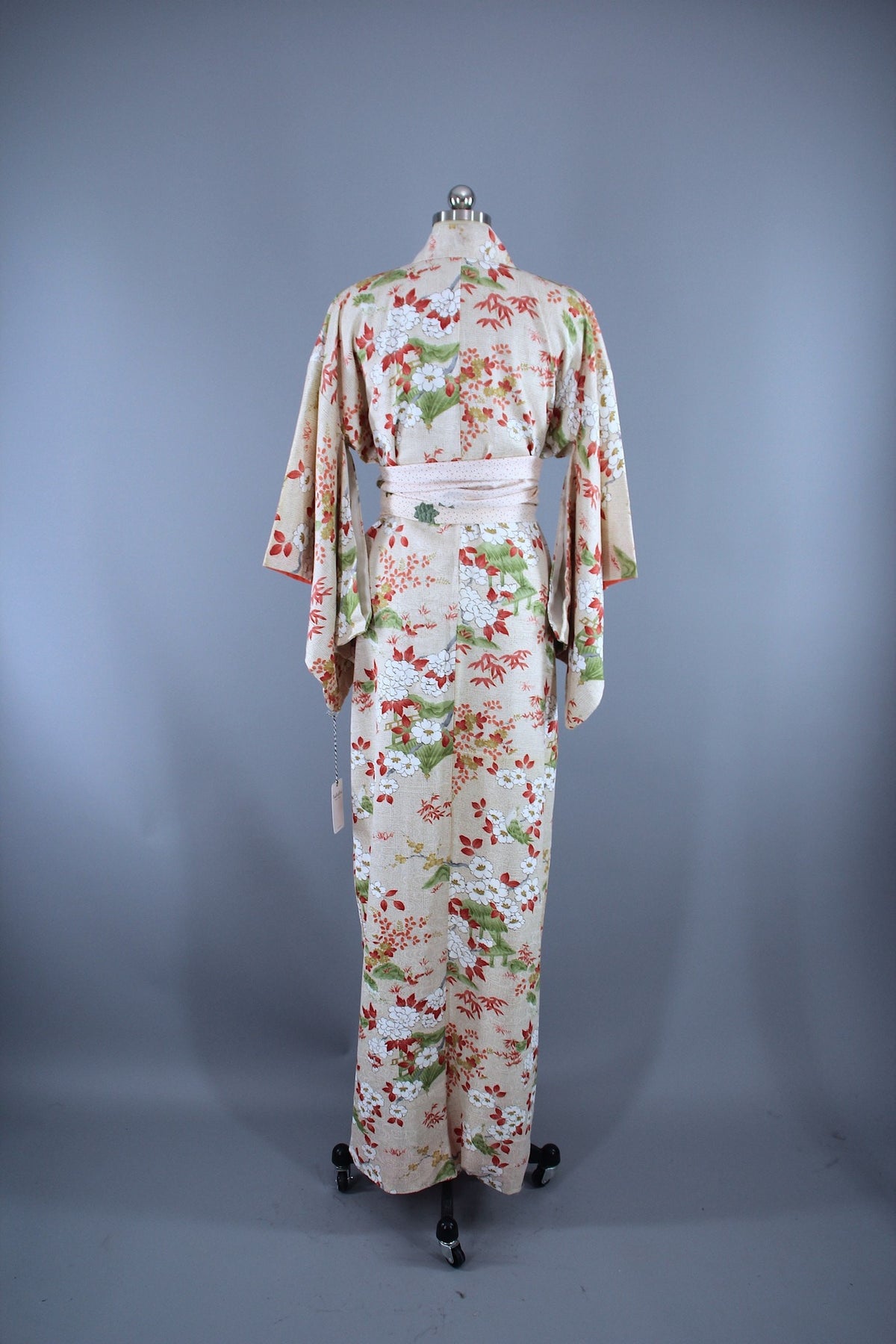 1960s Vintage Silk Kimono Robe / Ivory Cherry Blossom Floral Print ...