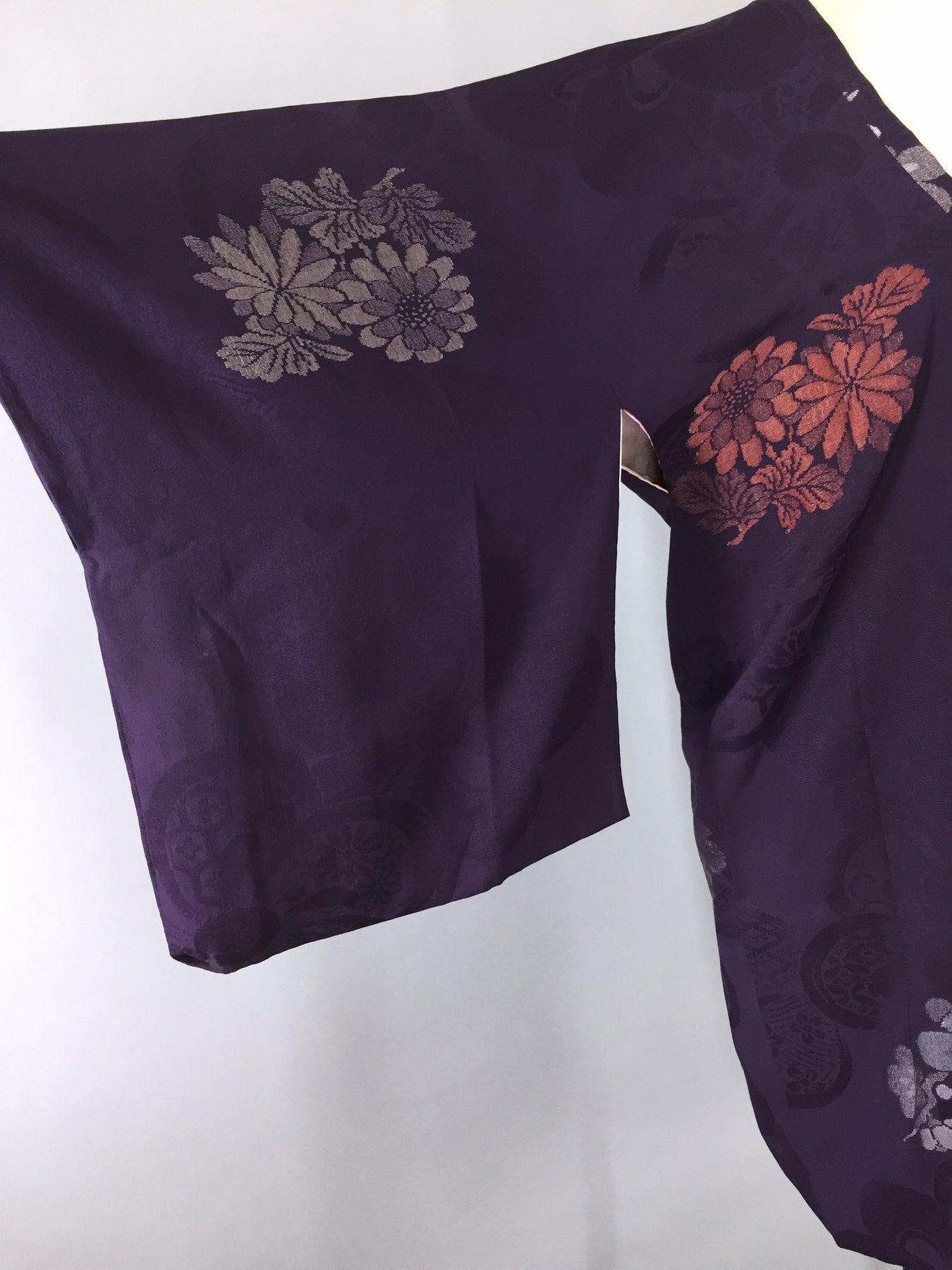 1960s Vintage Silk Michiyuki Kimono Coat Jacket with Dark Purple Urush ...
