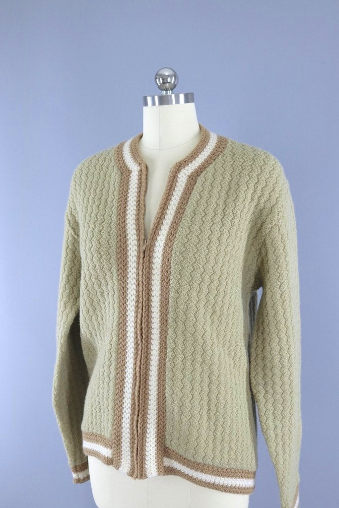 1960s Vintage Tan Wool Zip Front Cardigan Sweater – ThisBlueBird