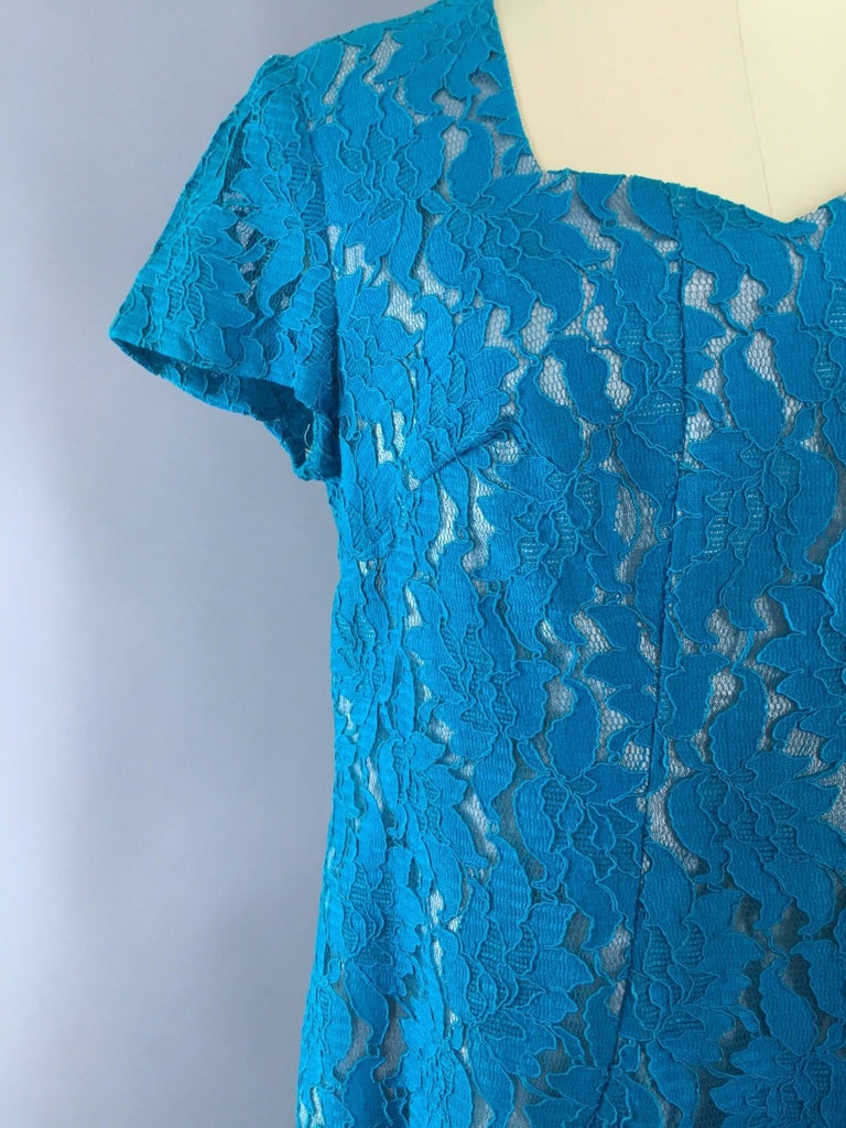 Vintage Turquoise Lace Cocktail Dress