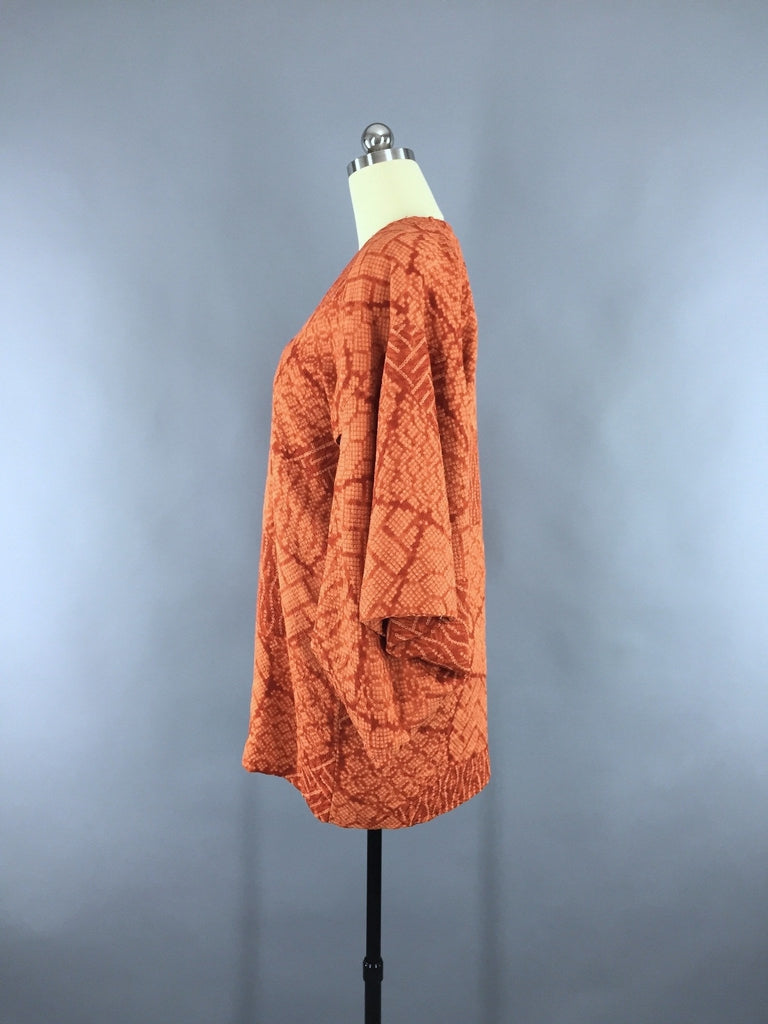 1970s Vintage Orange Shibori Silk Michiyuki Kimono Cardigan Jacket ...