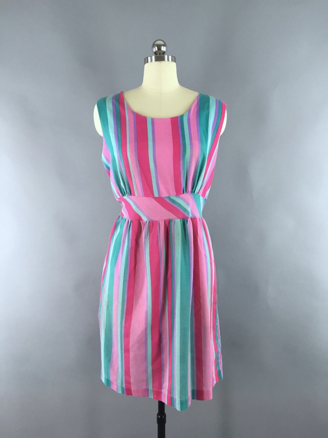 1970s Vintage Pink Striped Cotton Sundress