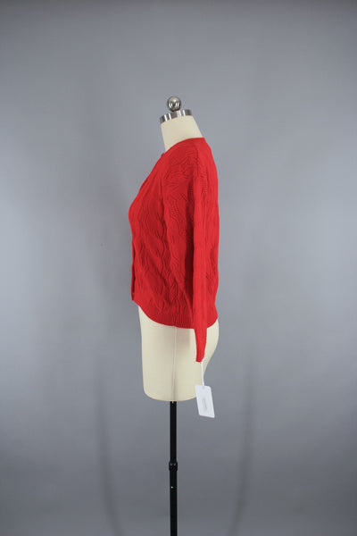 1970s Vintage Red Knitted Cardigan Sweater – ThisBlueBird