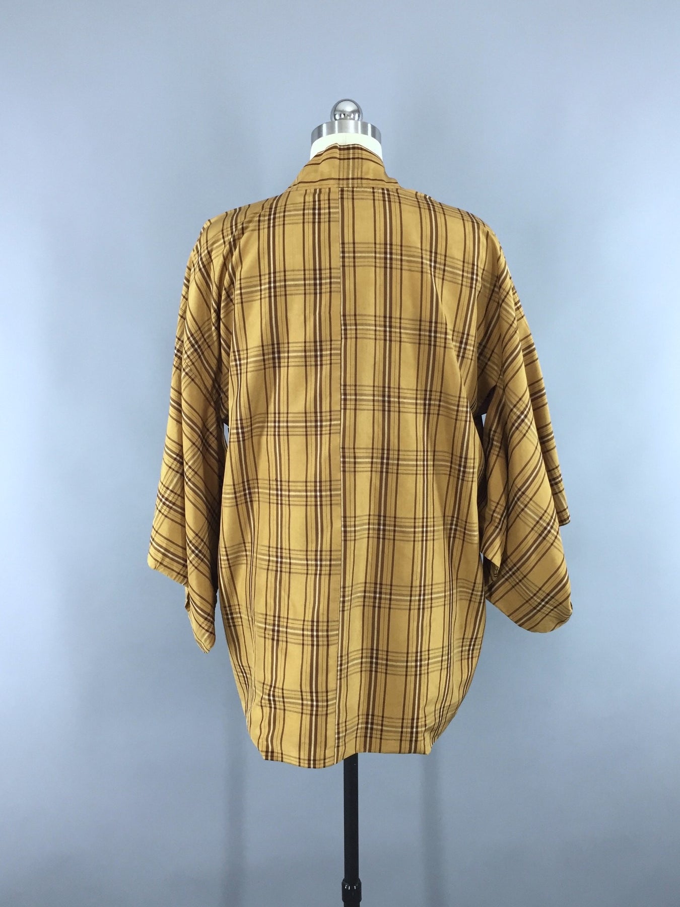 1970s Vintage Silk Haori Kimono Cardigan Jacket in Brown Plaid ...