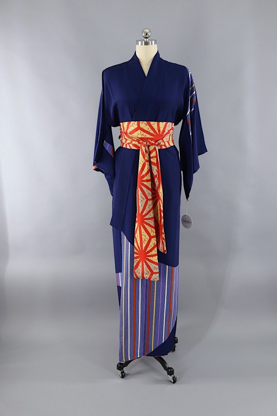 1970s Vintage Silk Kimono Robe / Royal Blue Rainbow Stripes – ThisBlueBird