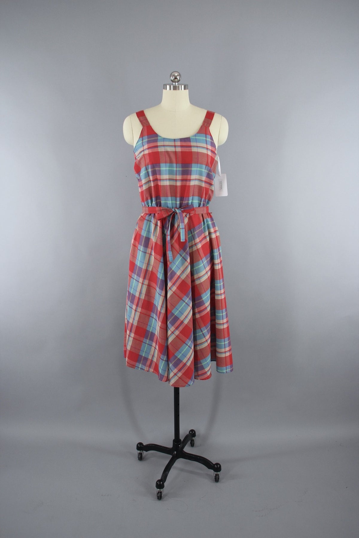 1980s Vintage Red Madras Plaid Sundress Thisbluebird