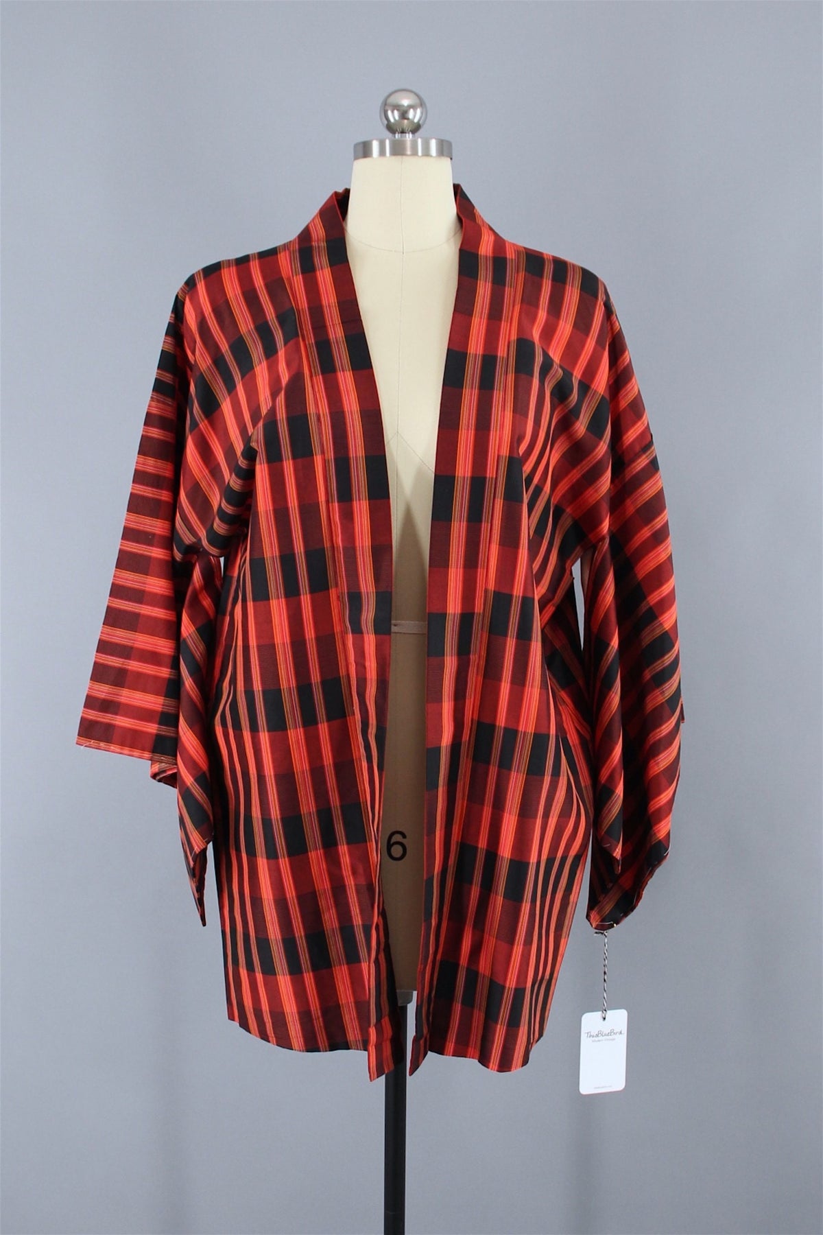 1980s Vintage Silk Haori Kimono Jacket Cardigan / Orange Plaid ...