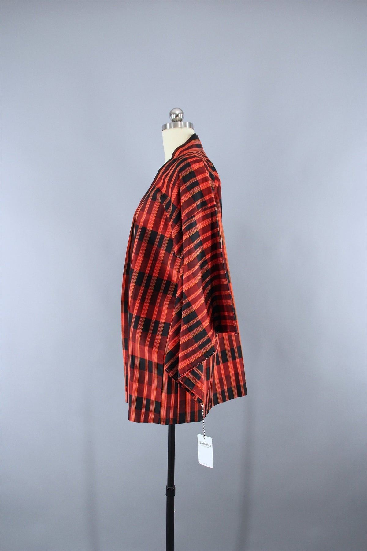 1980s Vintage Silk Haori Kimono Jacket Cardigan / Orange Plaid ...