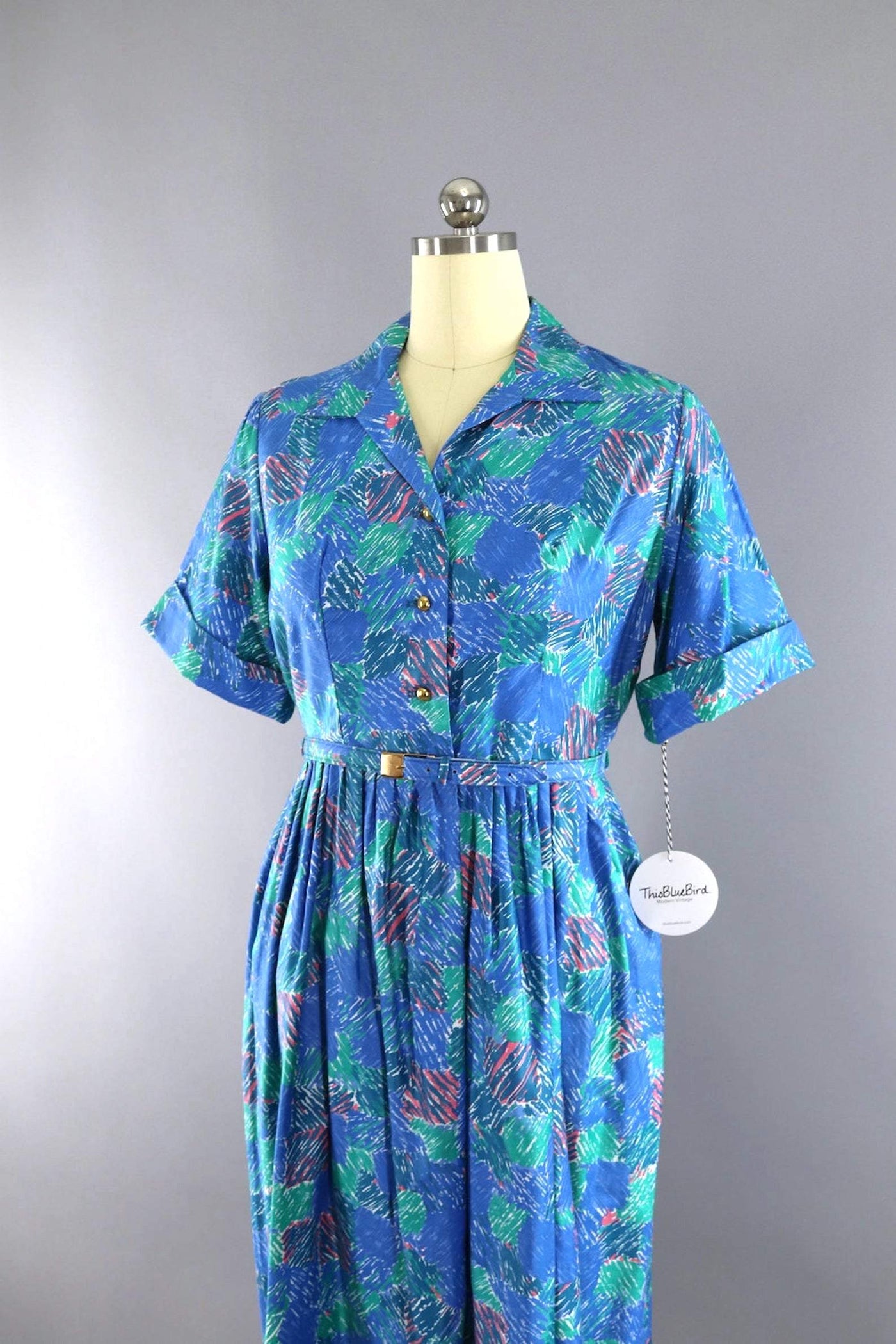 Vintage Blue Abstract Day Dress – ThisBlueBird