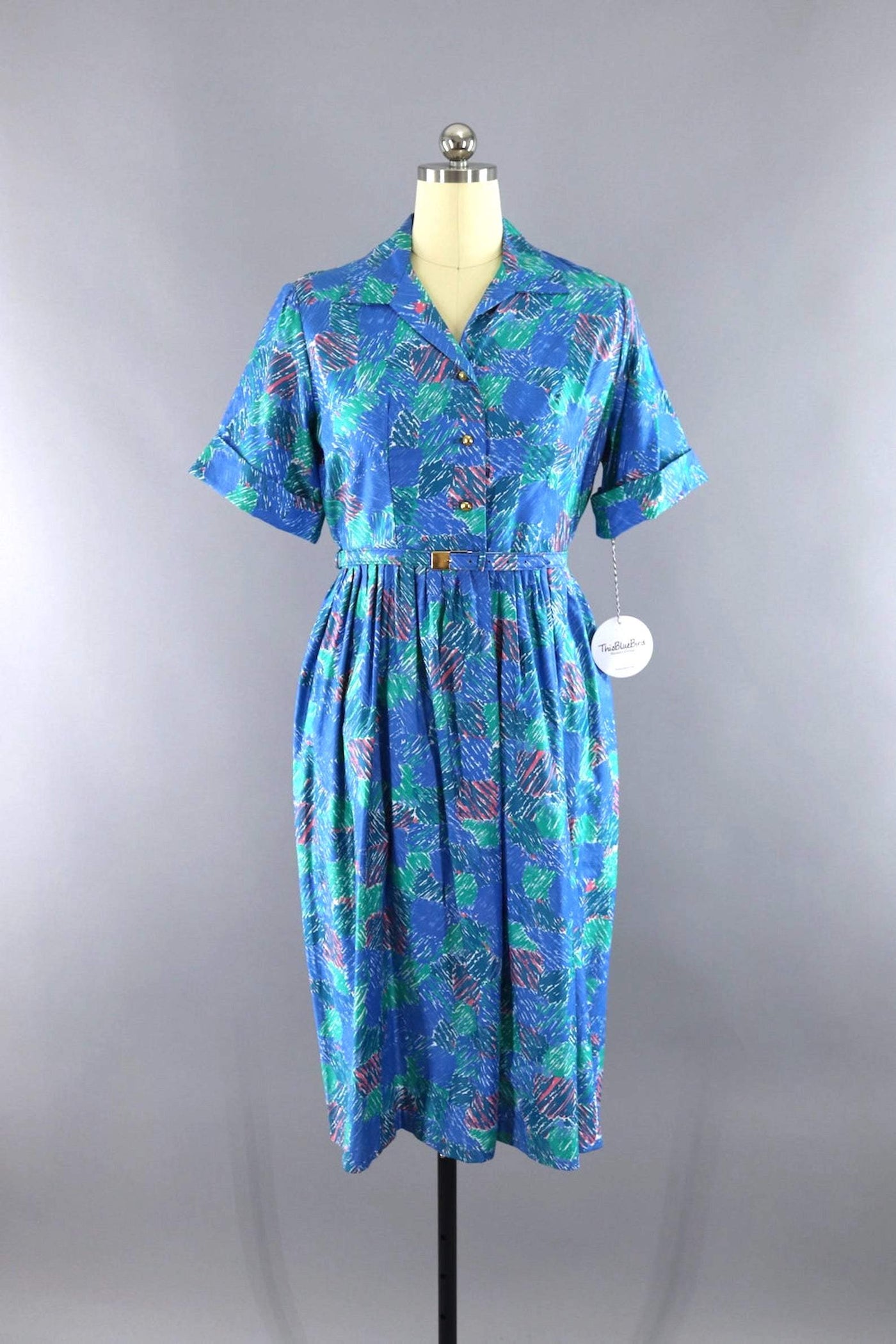 Vintage Blue Abstract Day Dress – ThisBlueBird