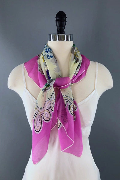 Vintage Silk Scarf / Orchid Pink Floral-ThisBlueBird - Modern Vintage