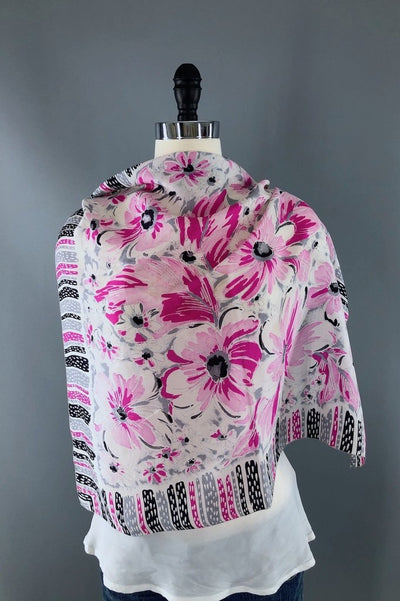 Vintage Pink Floral Print Brico Silk Scarf-ThisBlueBird - Modern Vintage
