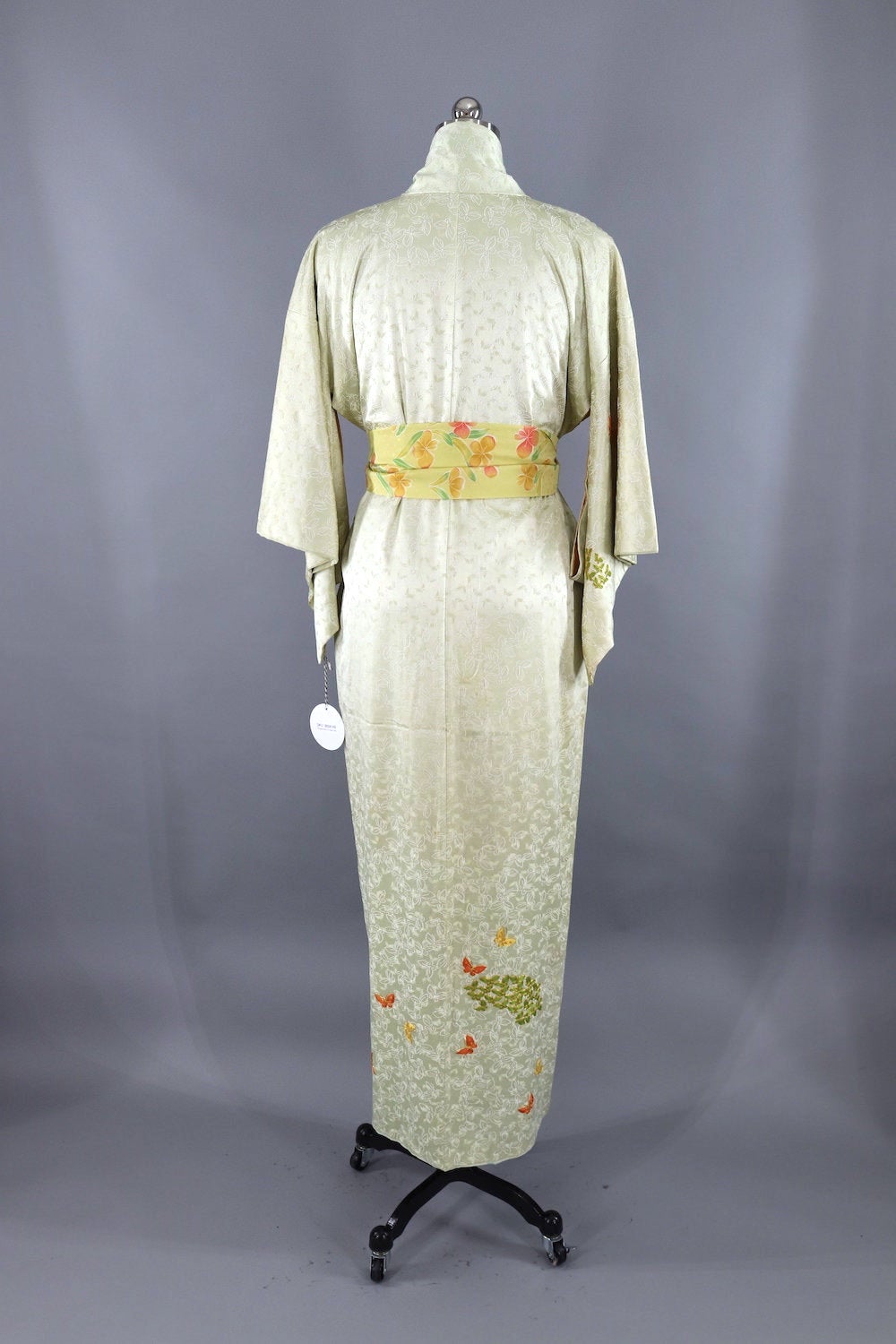 Vintage Silk Kimono Robe / Pale Green Butterflies – ThisBlueBird