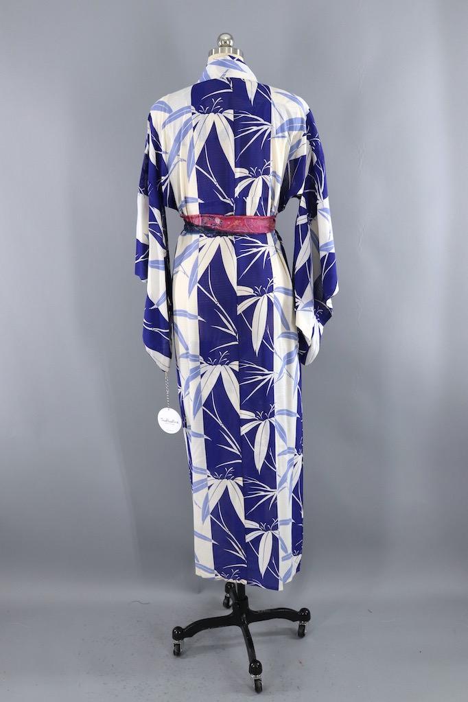 RESEVED - Vintage Blue Bamboo Silk Kimono Robe