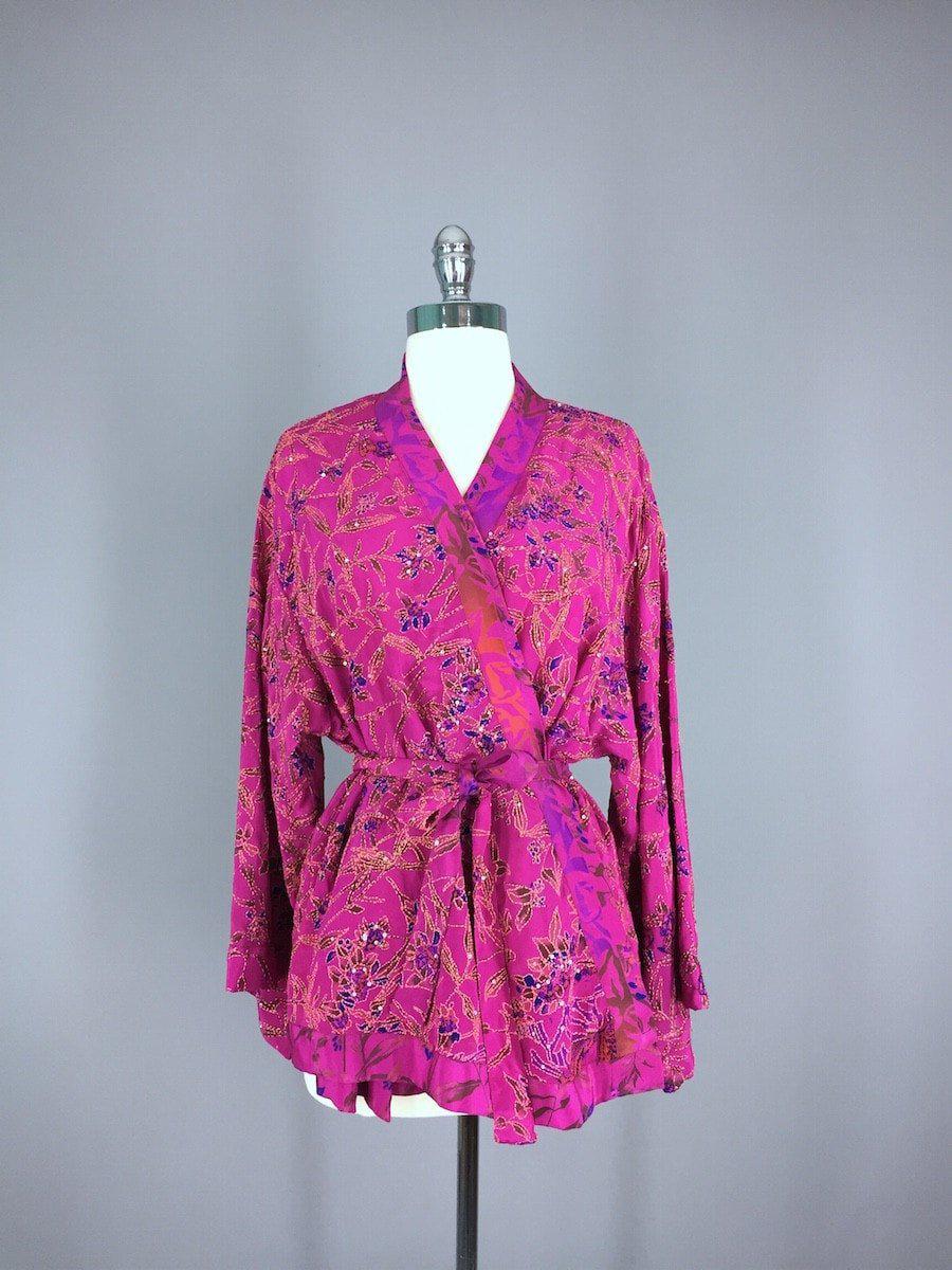 Silk Sari Kimono Jacket / Magenta Pink & Green Silk – ThisBlueBird