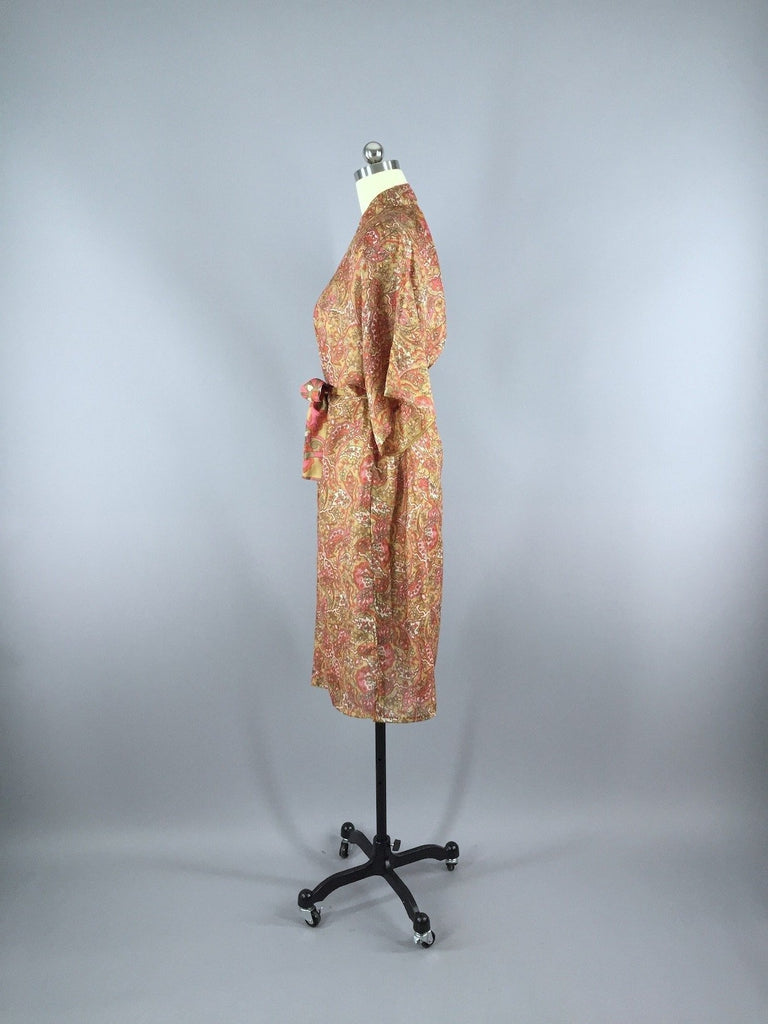 Silk Sari Robe / Autumn Tan Floral