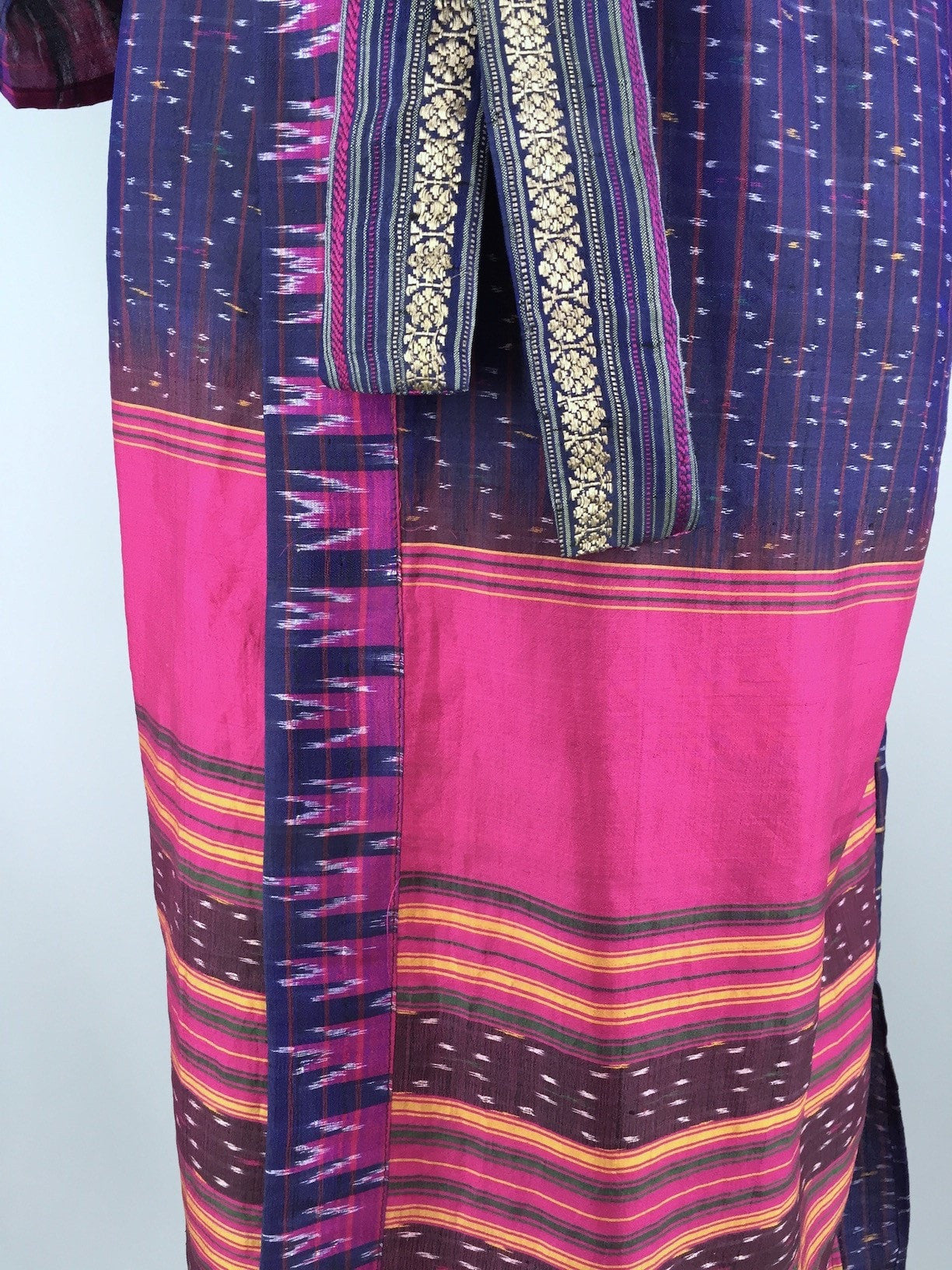 Silk Sari Robe / Navy Blue and Pink Ikat – ThisBlueBird