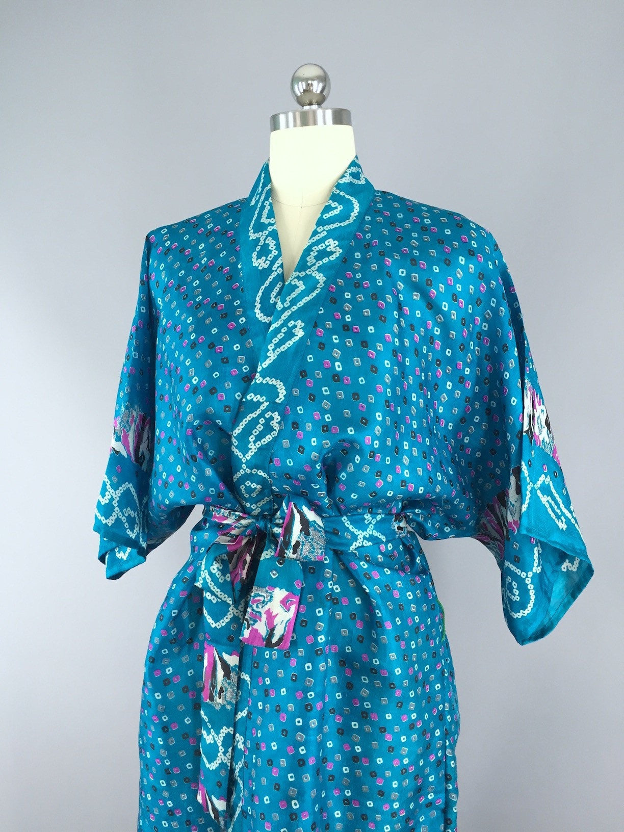 Silk Sari Robe / Turquoise Polka Dots – ThisBlueBird