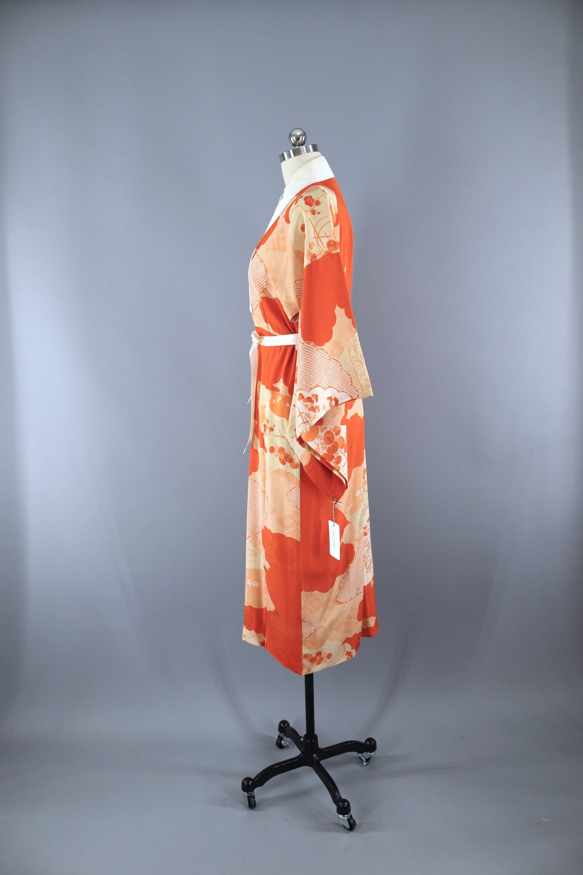 Vintage 1920s 1930s Silk Kimono Robe / Orange Fans Floral Print ...