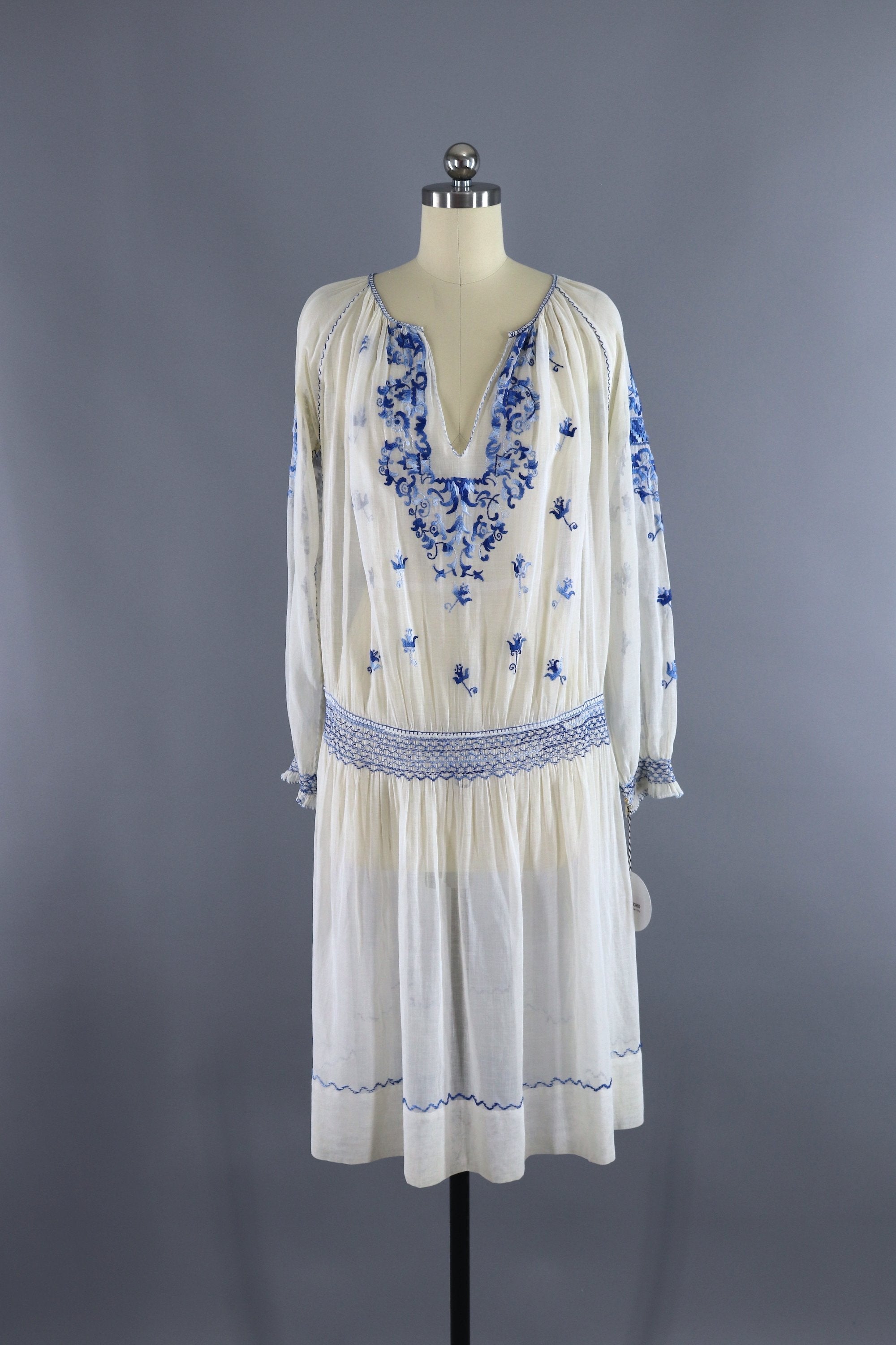 white cotton peasant dress