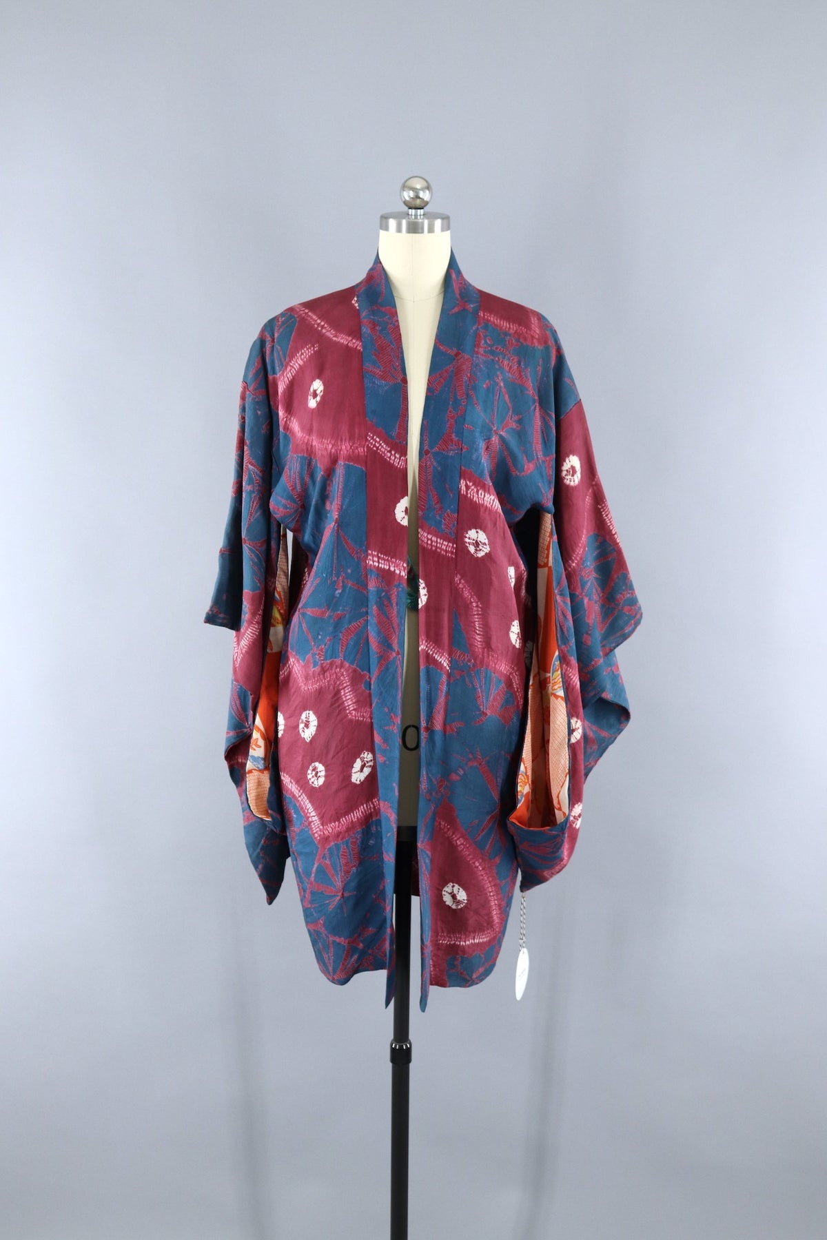Vintage 1920s Silk Haori Kimono Jacket Cardigan / Dark Blue & Maroon S ...