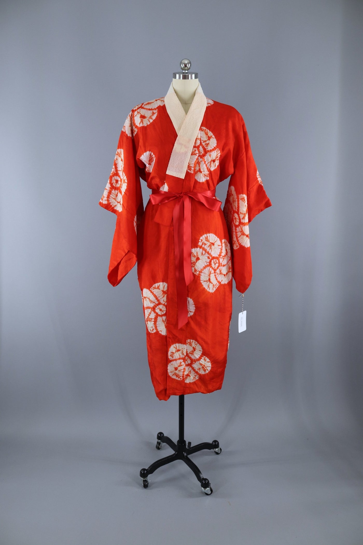 Vintage 1930s 1940s Silk Kimono Robe / Dark Orange Shibori Flowers ...