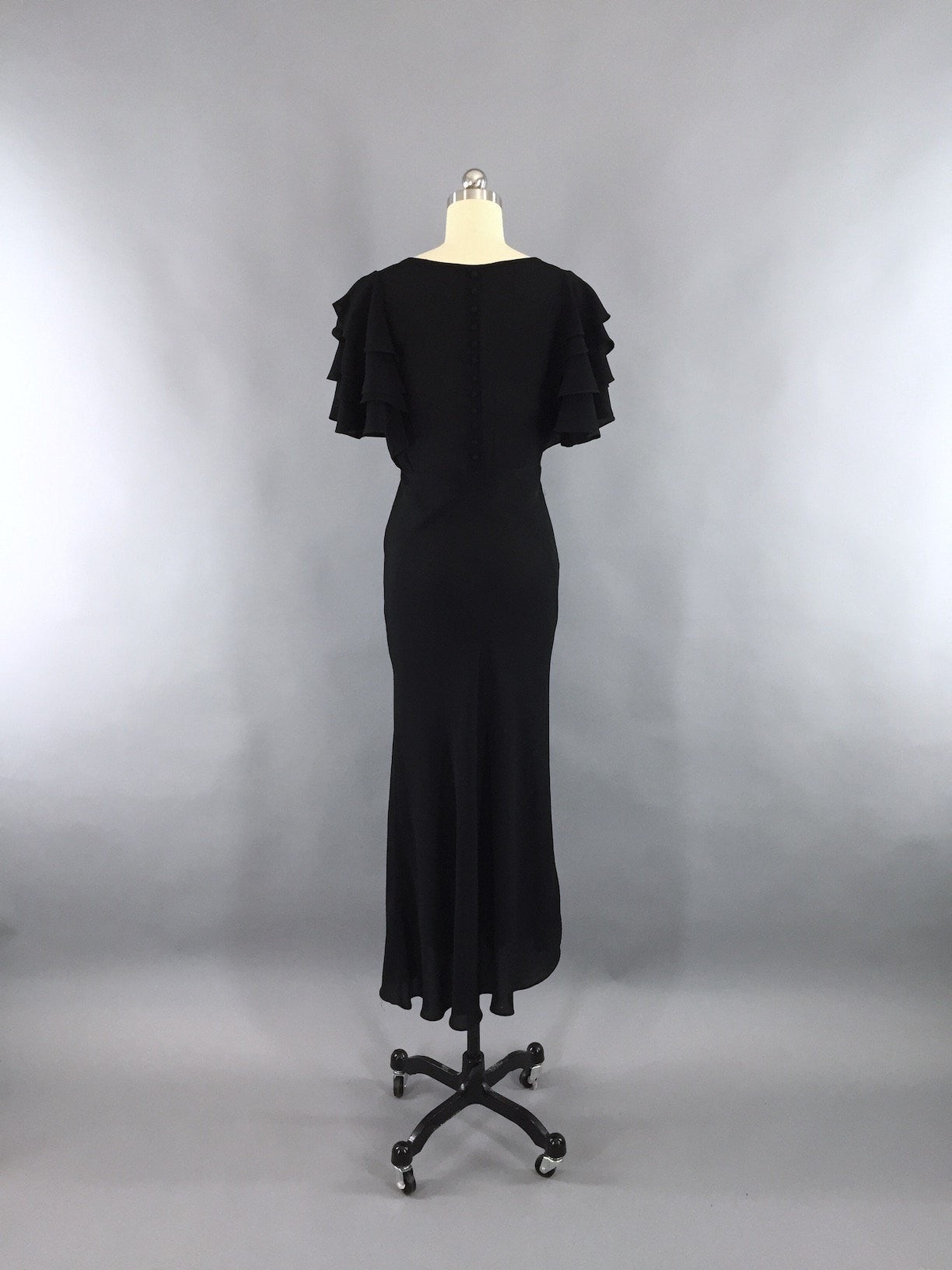 Vintage 1930s Black Dress / 30s Bias Cut Crepe Maxi Gown – ThisBlueBird