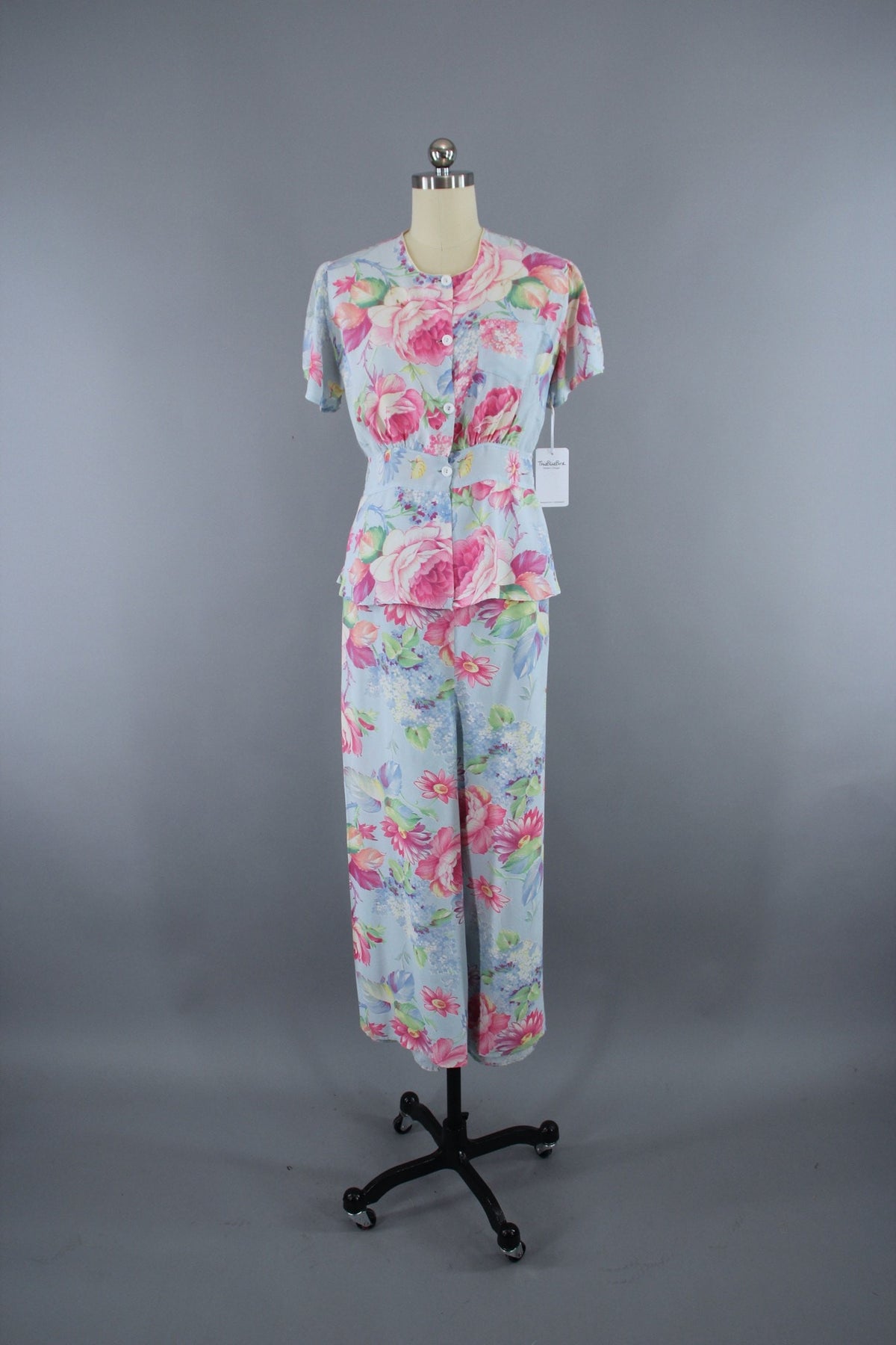 Vintage 1930s Pajamas Set / Hi Stepper / Blue & Pink Floral Print ...