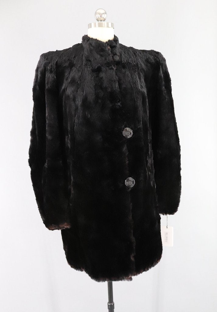 Vintage 1930s Old Hollywood Black River Mink Fur Coat