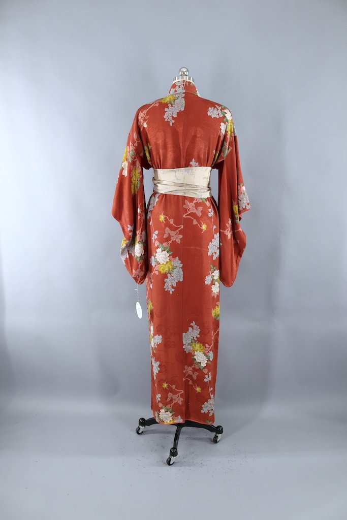 Vintage 1930s Terra Cotta Floral Silk Kimono Robe – ThisBlueBird