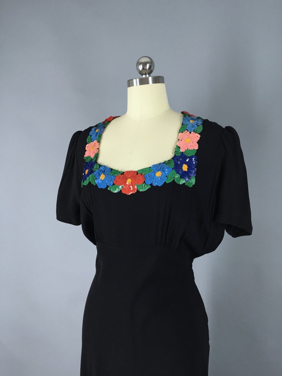 Vintage 1940s Dress / Sequined Flowers – ThisBlueBird
