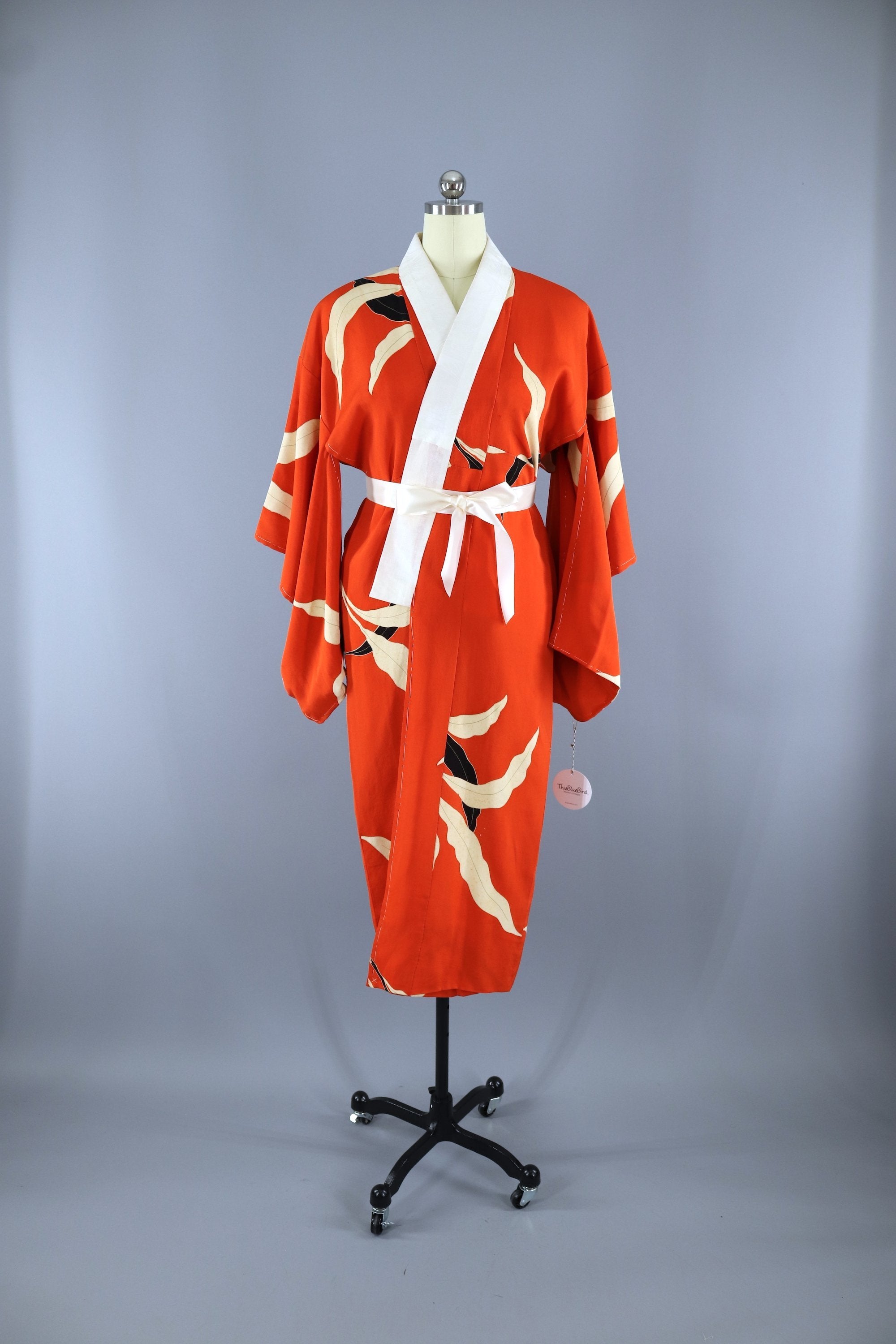 Vintage 1940s Silk Kimono Robe / Dark Orange Art Deco Leaves – ThisBlueBird