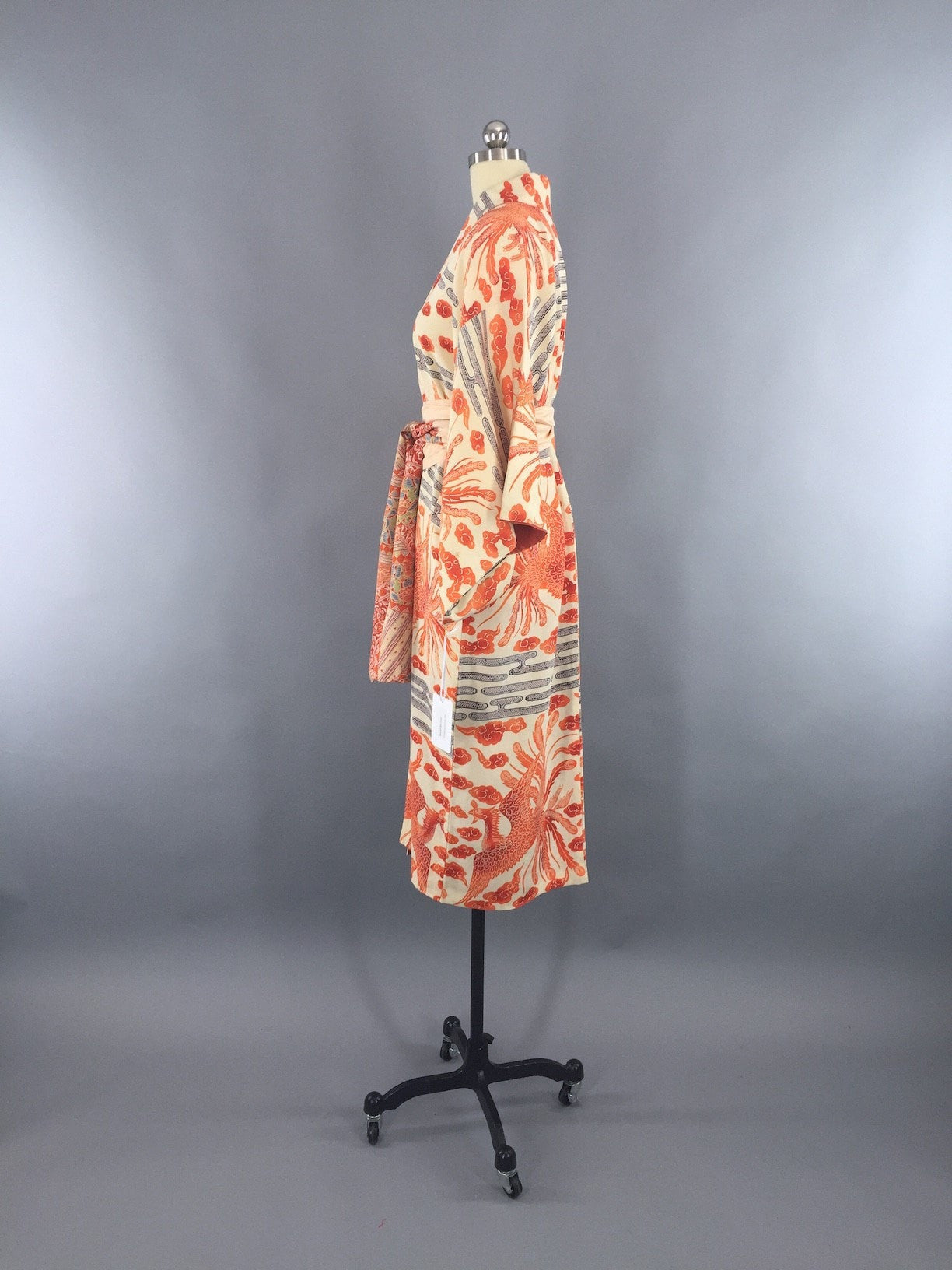 Vintage 1940s Silk Kimono Robe Orange Phoenix Birds – ThisBlueBird