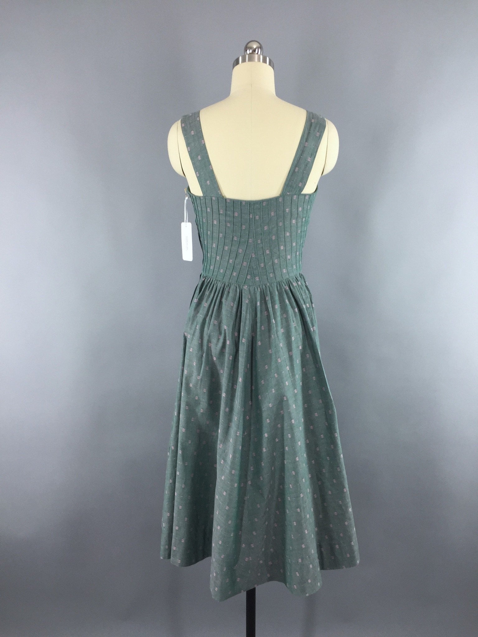 Vintage 1940s Sundress / Green & Pink Cotton