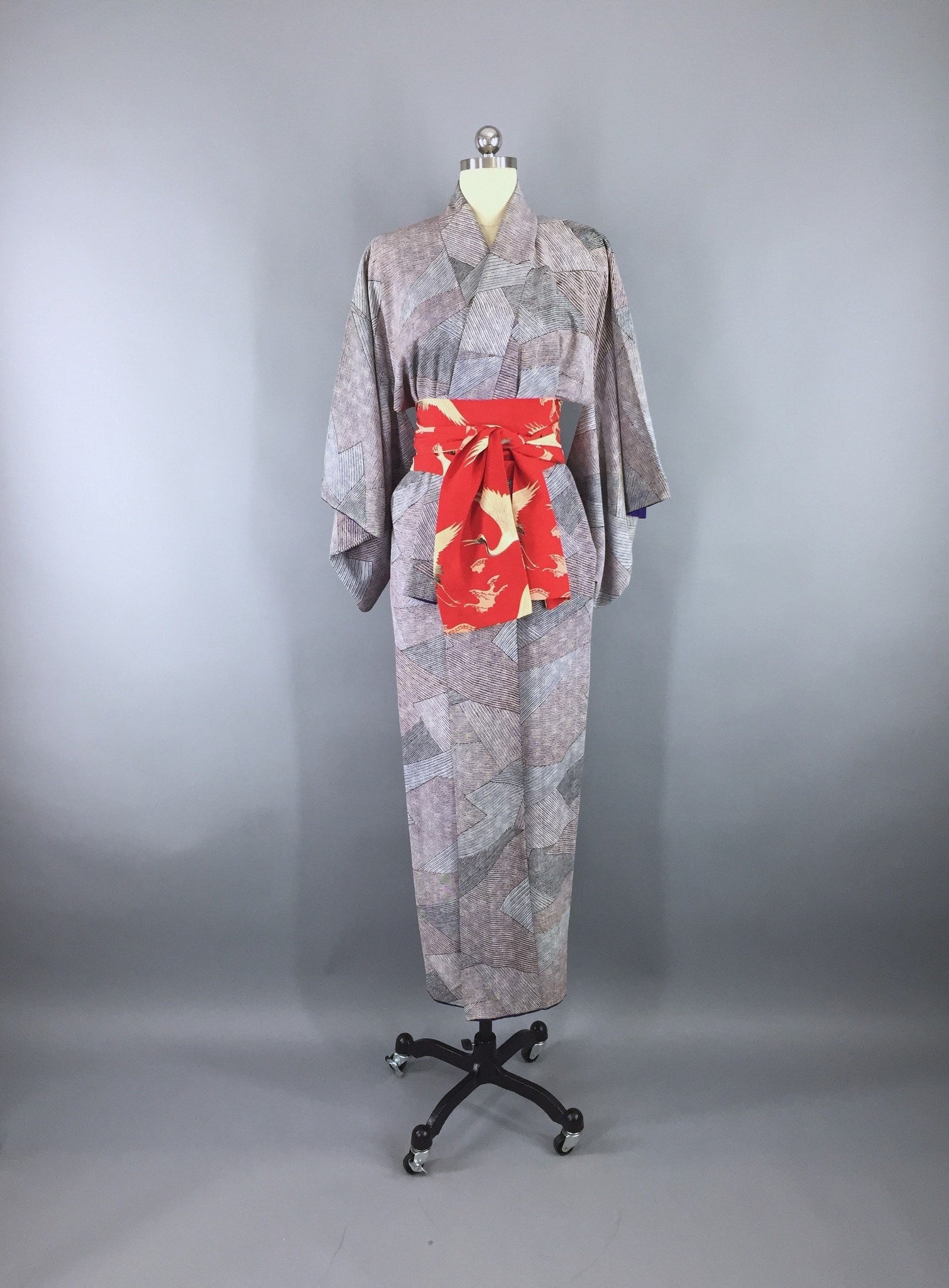 Vintage 1940s Vintage Silk Kimono Robe / Blue Silver Stripes#N ...