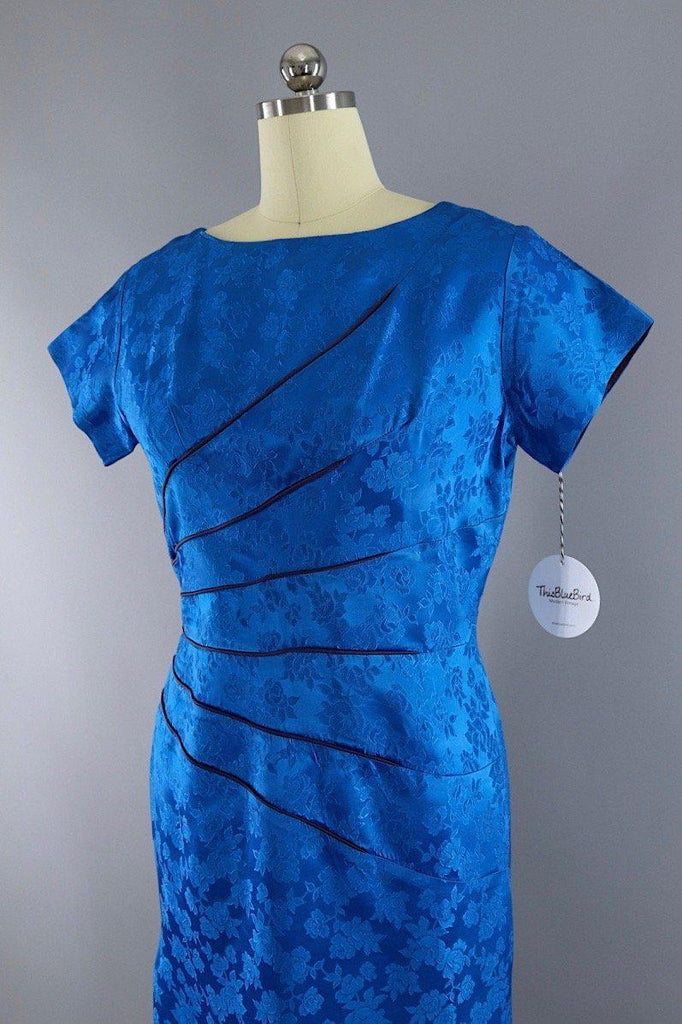 Vintage 1950s Electric Blue Floral Satin Dress – ThisBlueBird