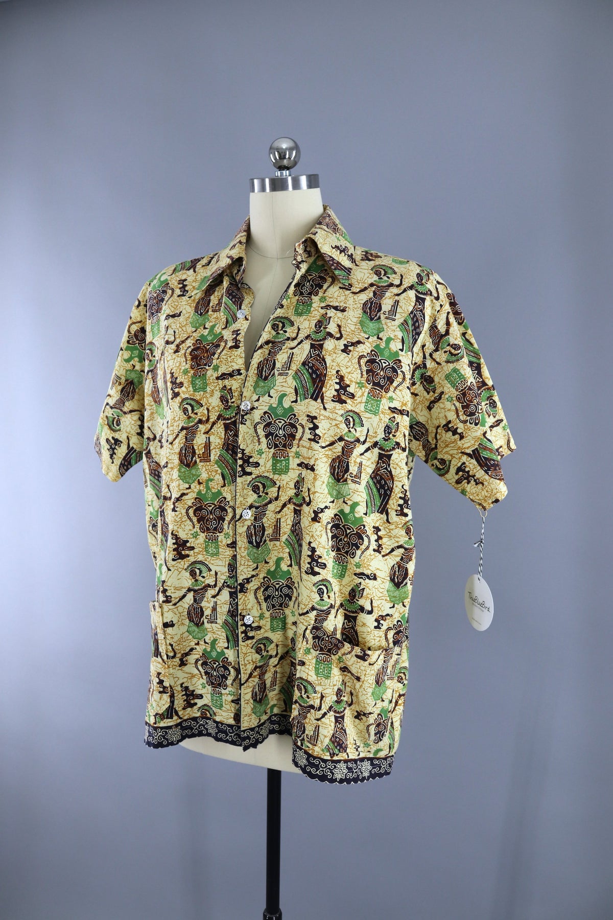 Vintage 1950s Hawaiian Polynesian Batik Print Shirt – ThisBlueBird