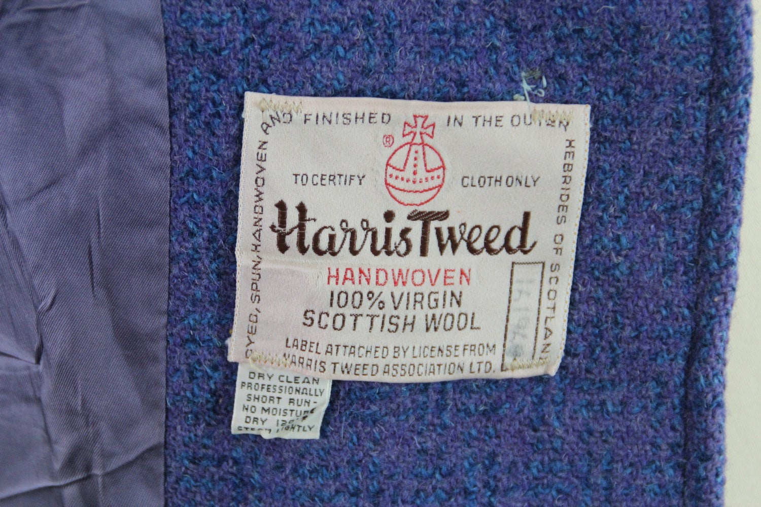 Vintage 1950s Periwinkle Blue Harris Tweed Wool Coat