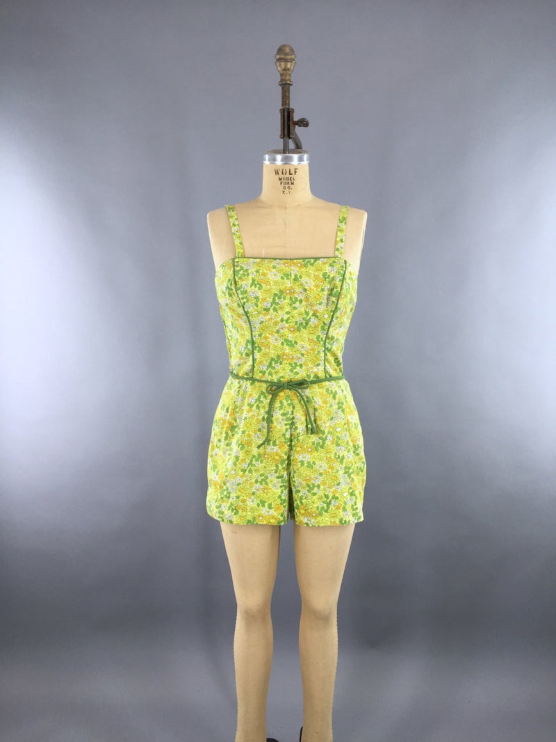 Vintage 1950s Roxanne Romper Playsuit with Yellow Floral Print