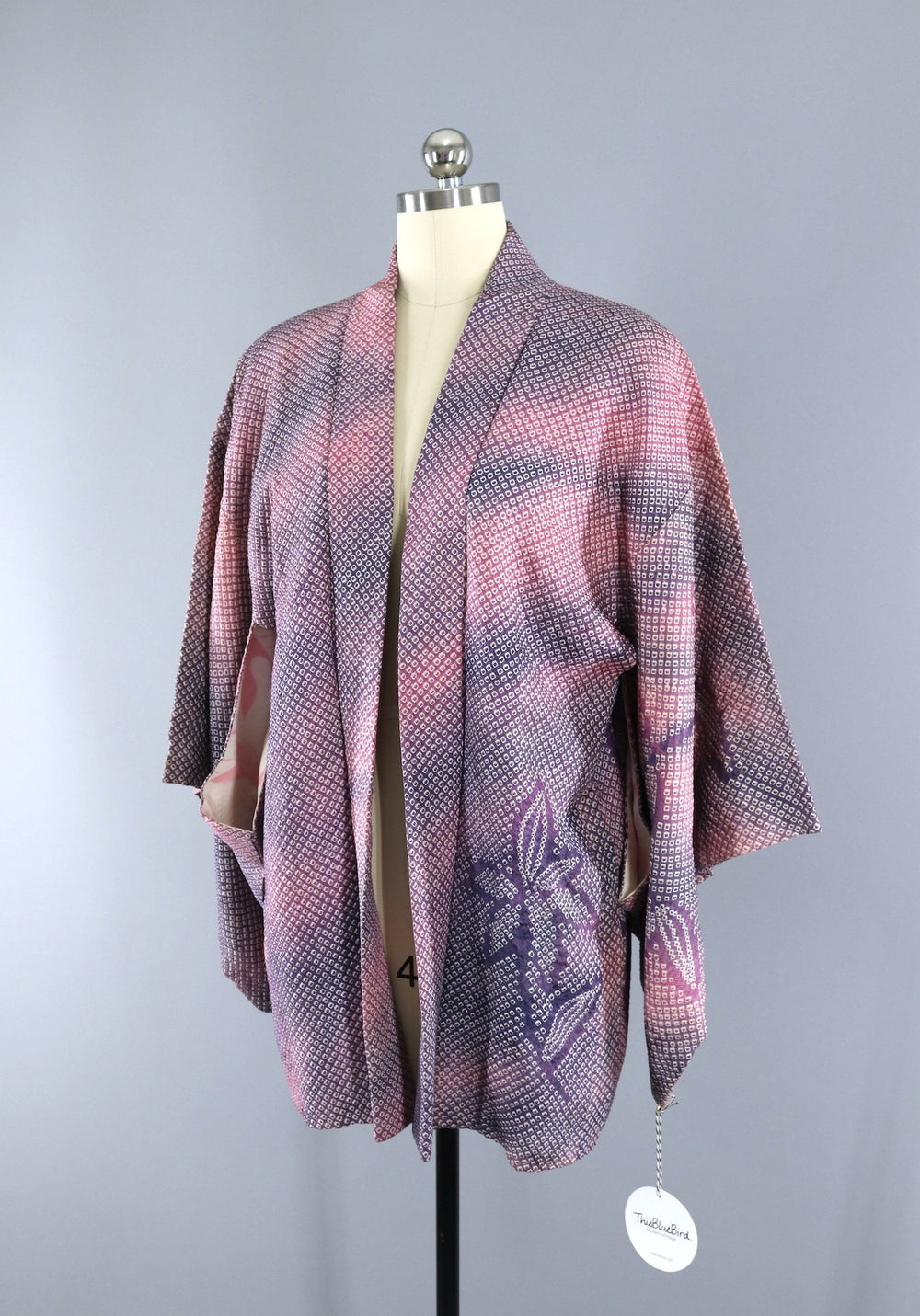 Vintage 1950s Silk Kimono Jacket Cardigan / Purple & Pink Ombre Shibor