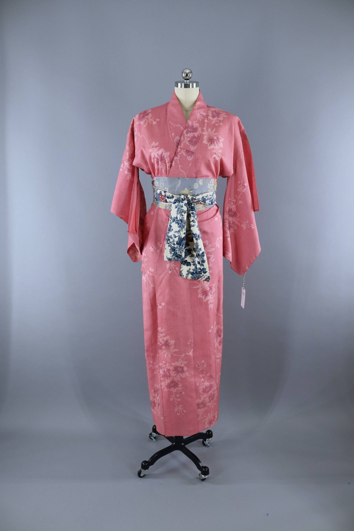 Vintage 1950s Silk Kimono Robe / Pink Stripes Floral – ThisBlueBird