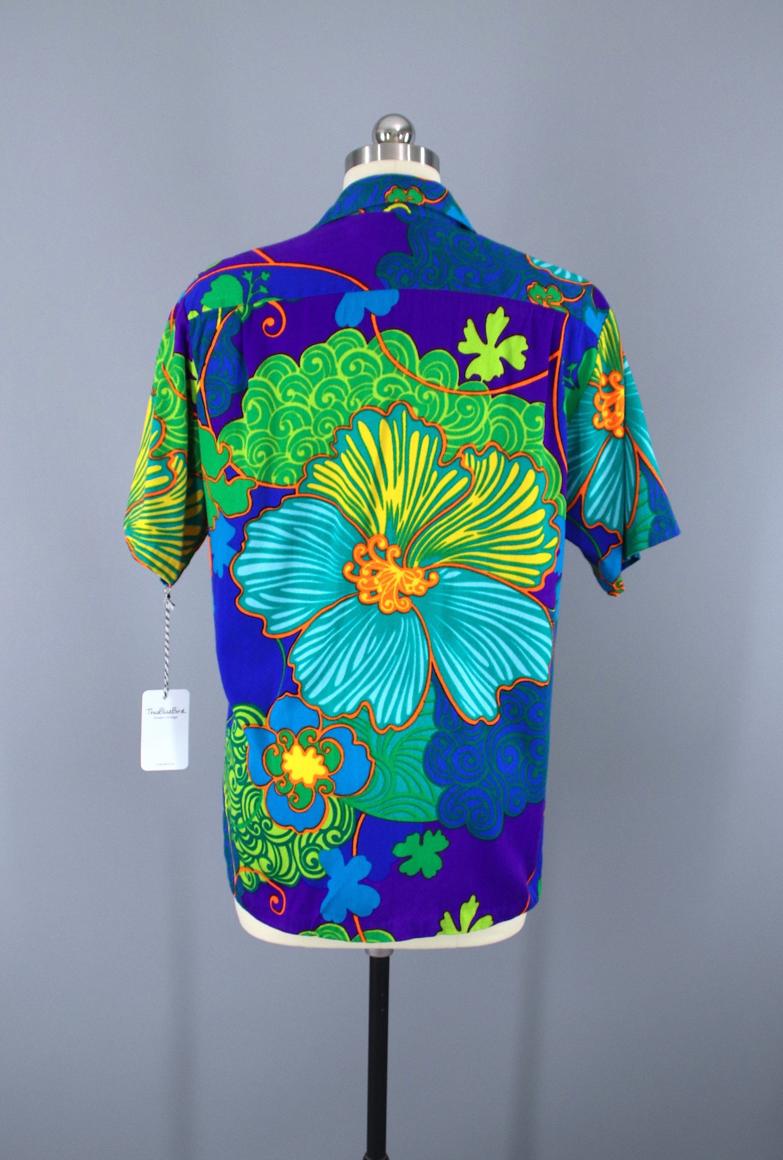 Vintage 1960s Blue Aloha Shirt / Hawaiian Palms