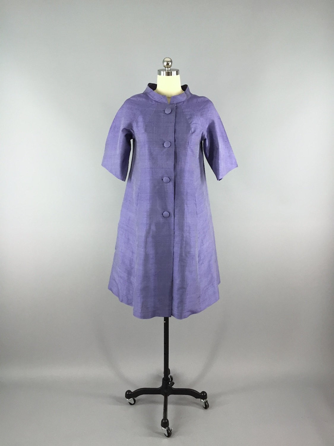 Vintage 1960s Blue Thai Silk Long Formal Coat