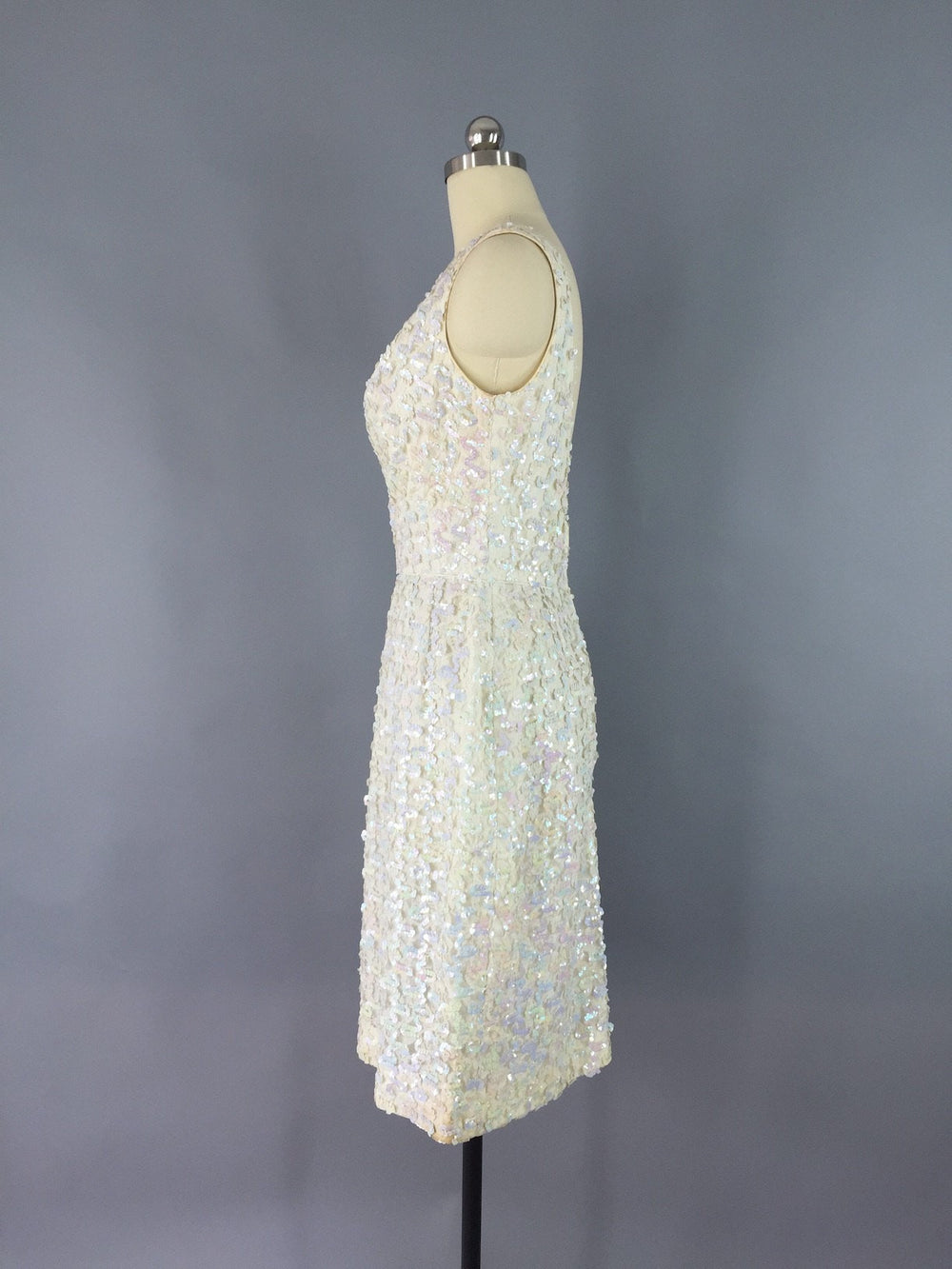 Vintage 1960s Dress / White Sequined Cocktail Dress
