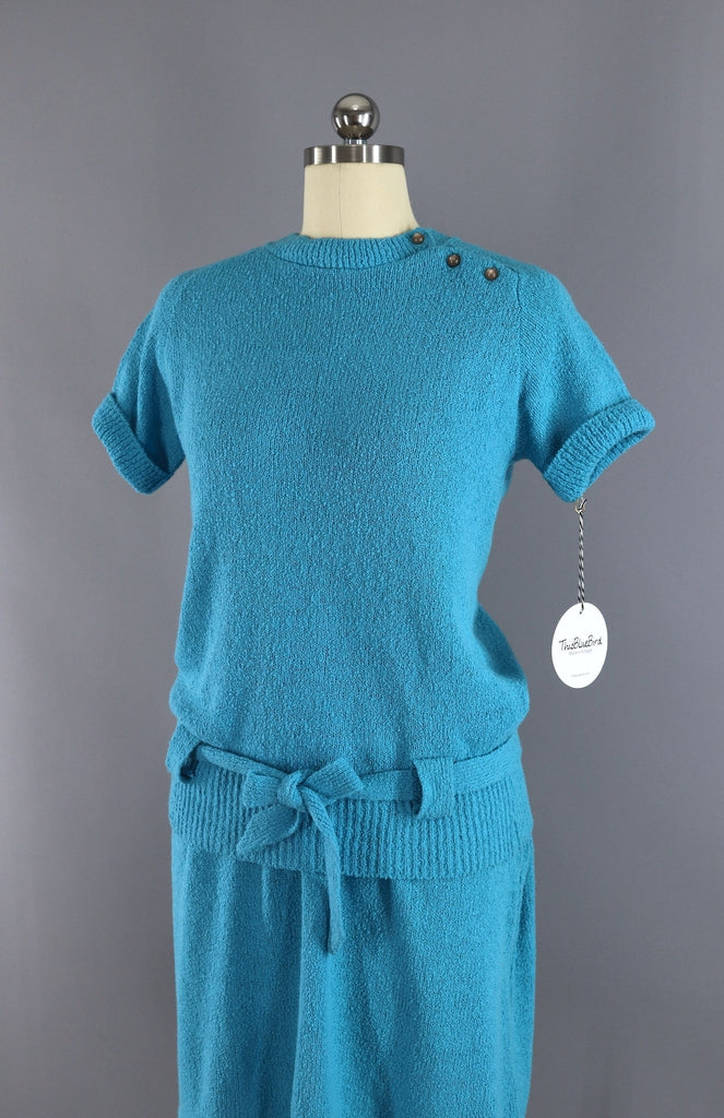 Vintage 1960s Knit Sweater Dress / Top & Skirt Set / Colony Corners ...