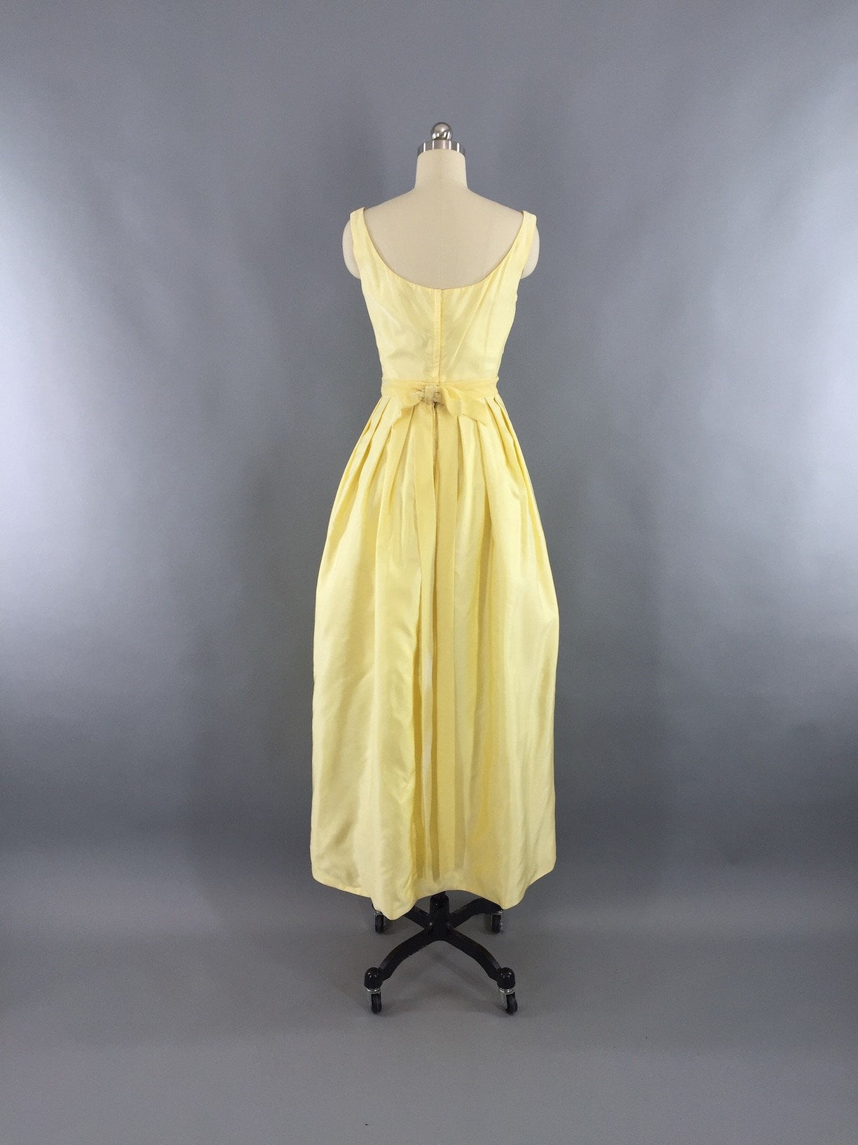 Vintage 1960s Lemon Yellow Beaded Gown Maxi Dress