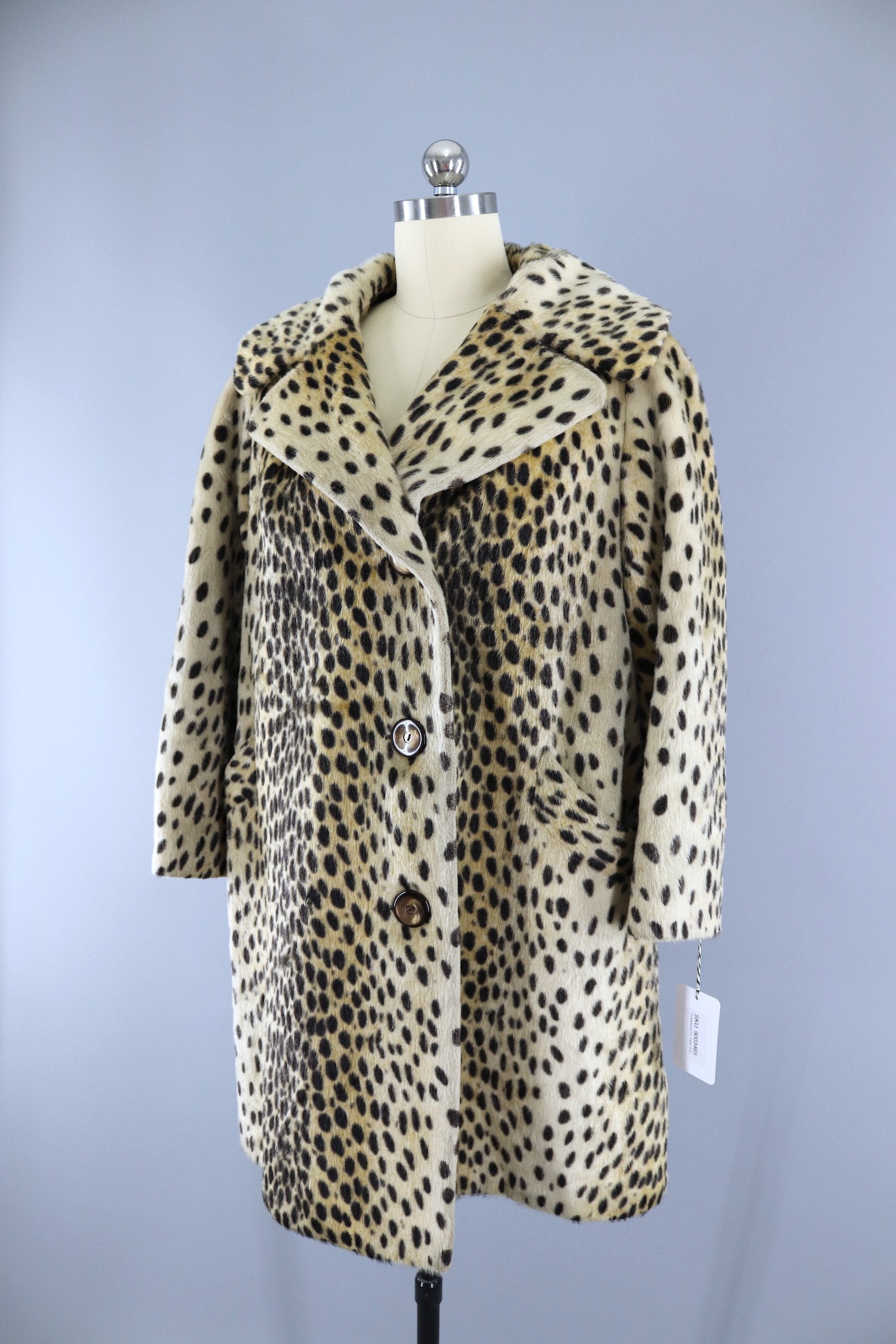 Vintage 1960s Leopard Print Faux Fur Coat